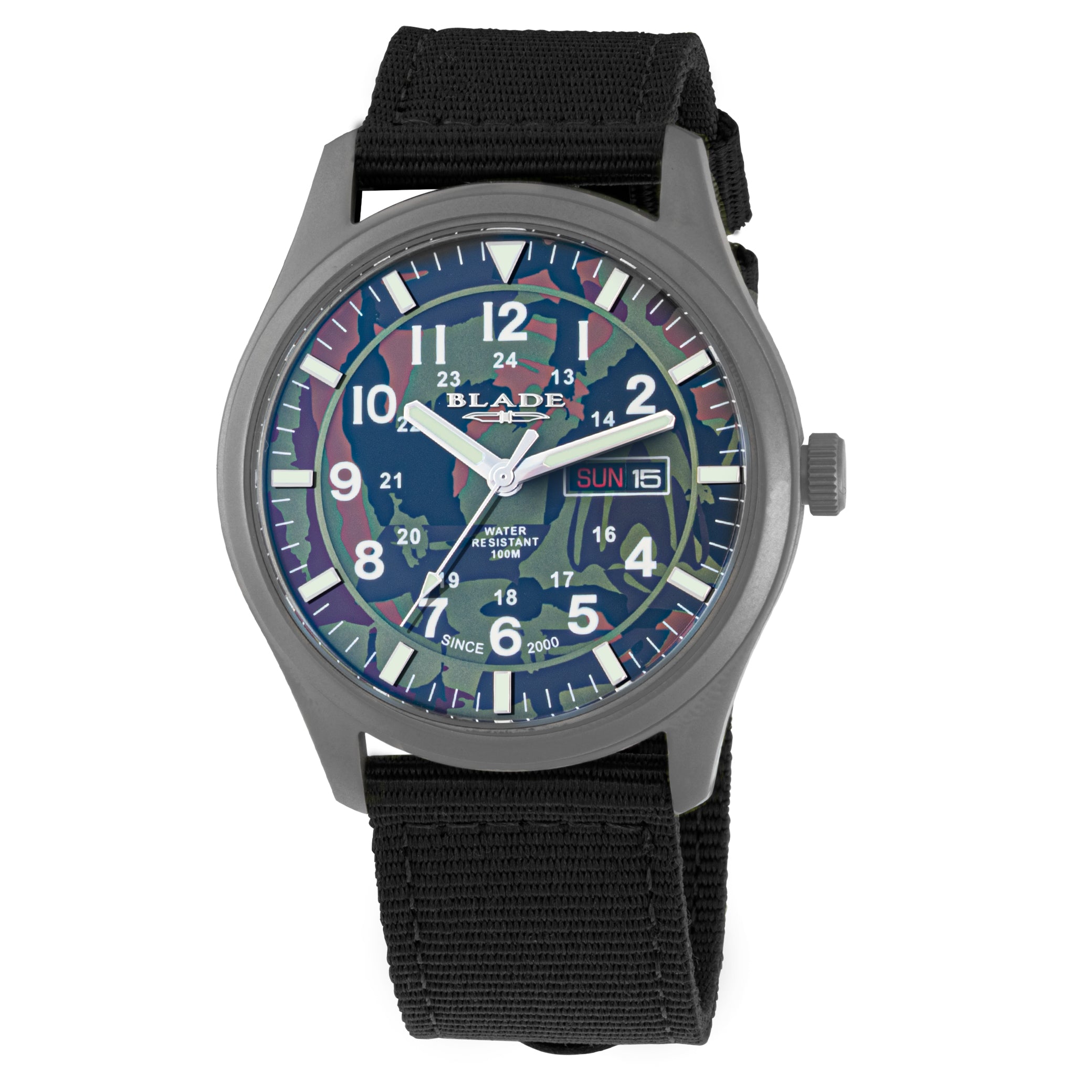 BLADE Runner Camouflage 3603G6AUN SS & Nylon Day-Date Men's Watch