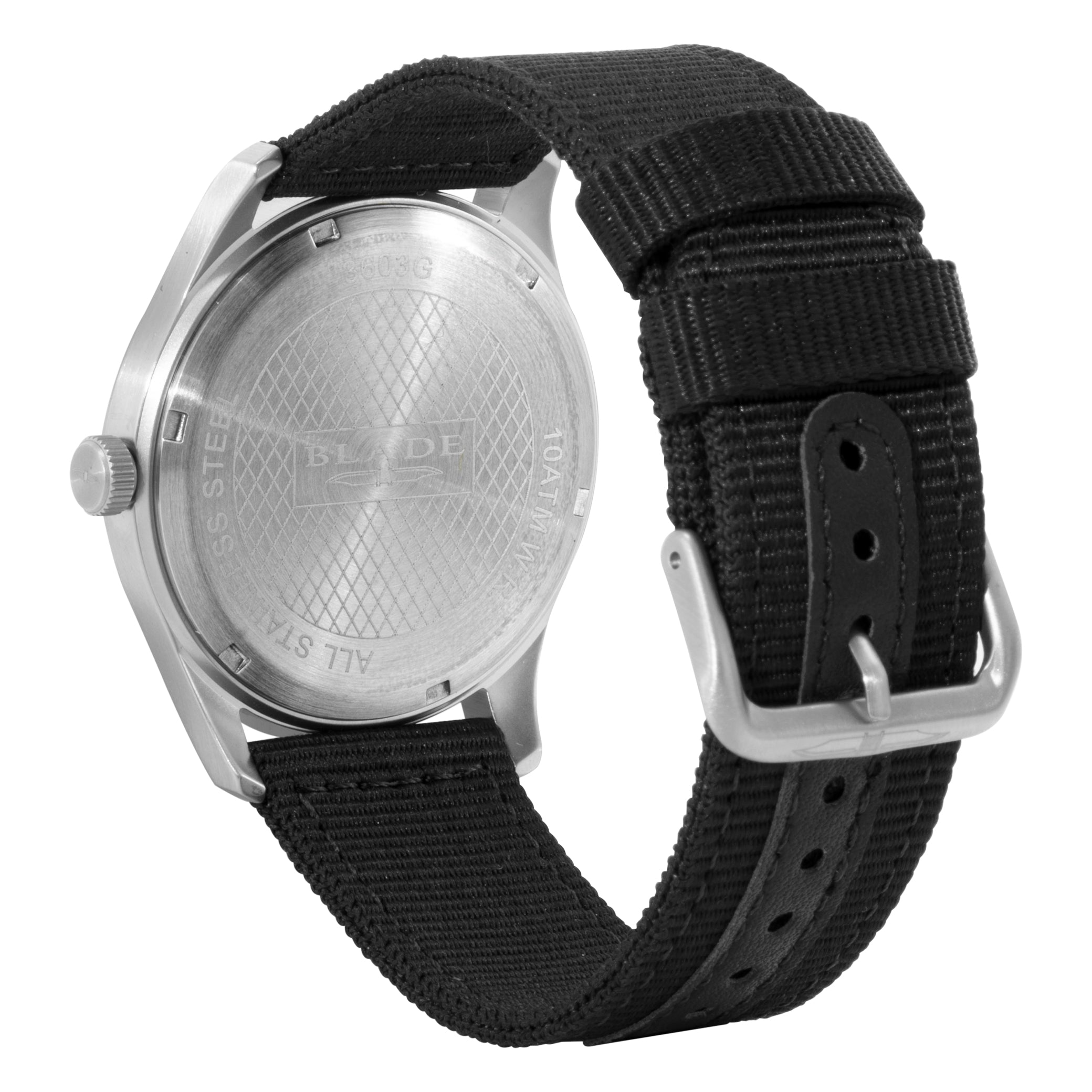 BLADE Runner Black 3603G6SNS SS & Nylon Day-Date Men's Watch