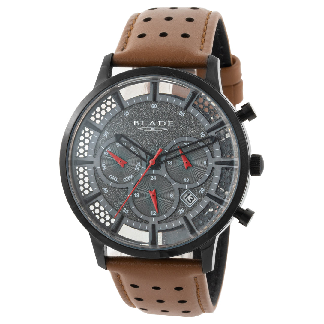 BLADE Bare Noir 3613G1NND SS & Leather Multifunction Men's Watch