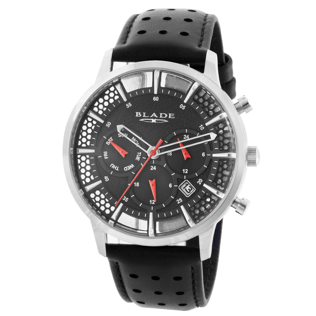 BLADE Bare Black 3613G1SNN SS & Leather Multifunction Men's Watch