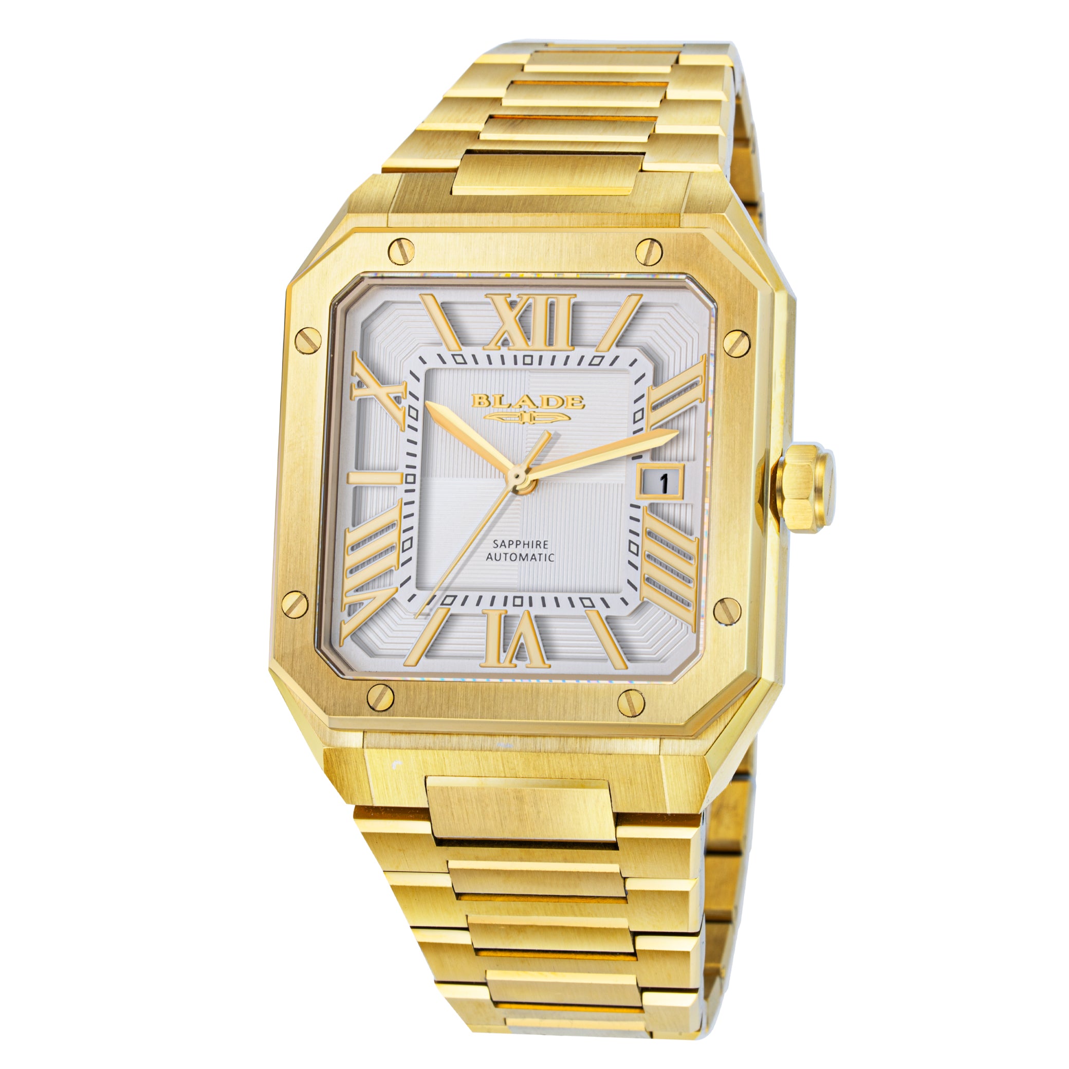 BLADE Magnus SS Automatic 24 Gold 3655G2GSG SS Case & Band Calendar Men's Watch