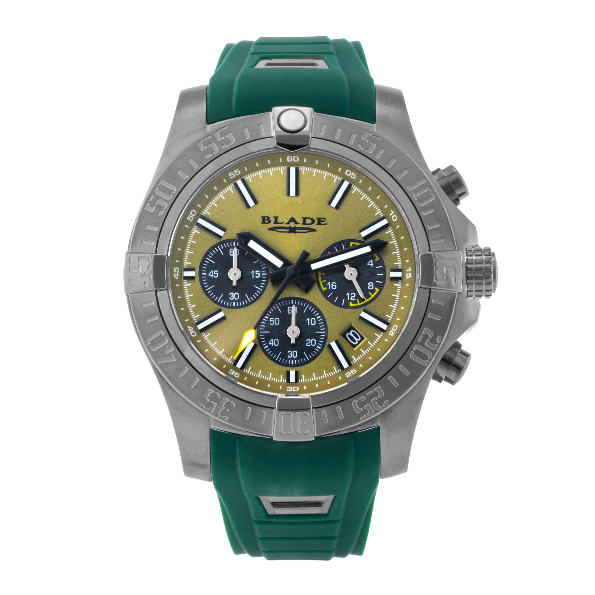 Blade Warrior Gun Men's Watch 3658G5AEE – 44mm Grey Stainless Steel Case – Green Dial – Chronograph – Green Silicone Strap