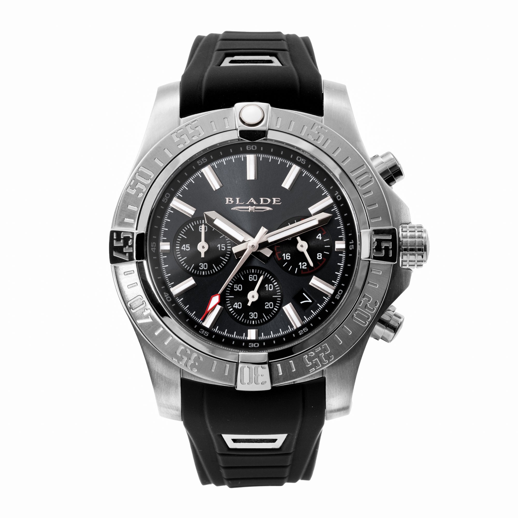 Blade Warrior Black Men's Watch 3658G5SNN– 44mm Stainless Steel Case – Chronograph – Black Dial – Black Silicone Strap