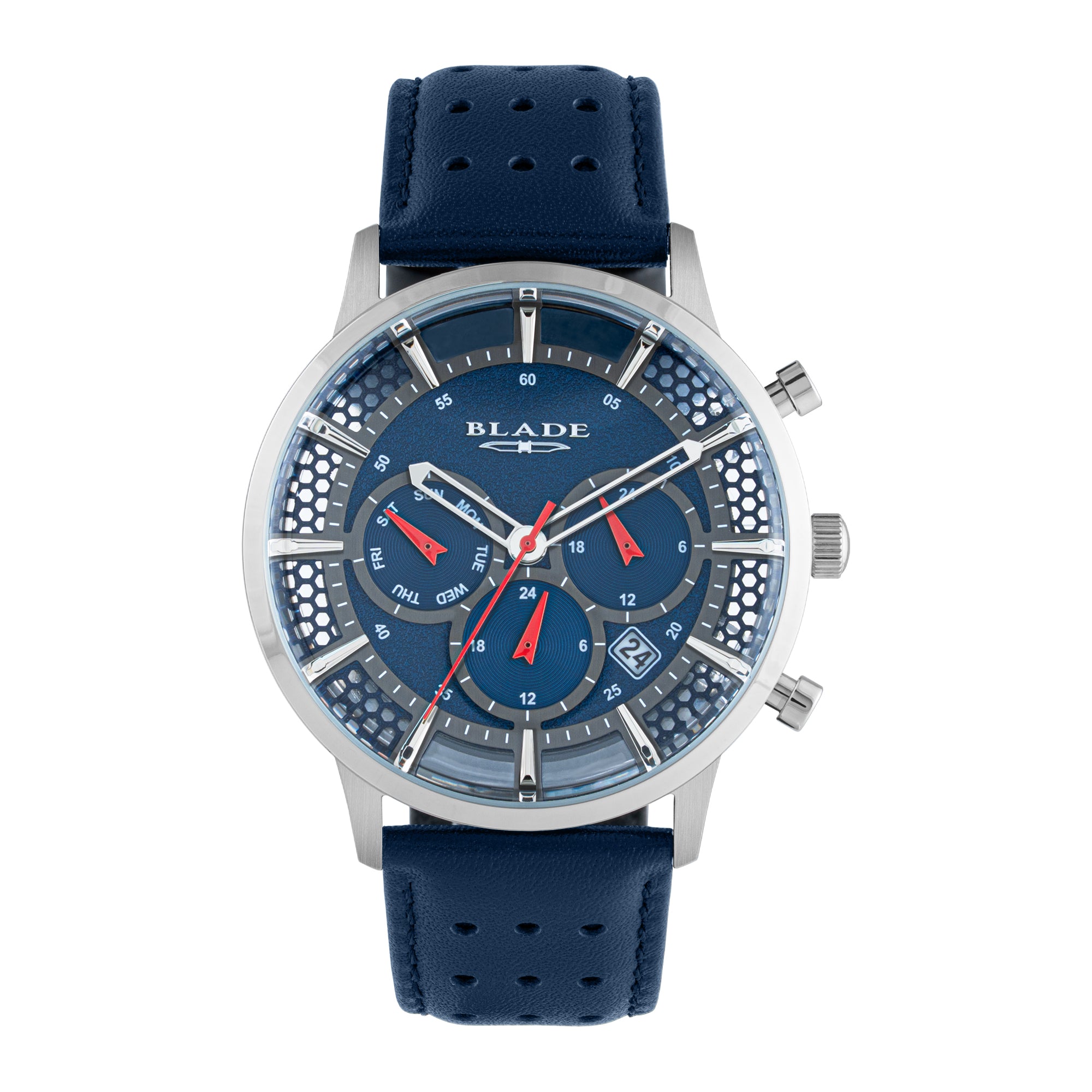 BLADE BARE BLUE 3673G1SBB SS CASE & LEATHER STRAP MULTIFUNCTION MEN'S WATCH