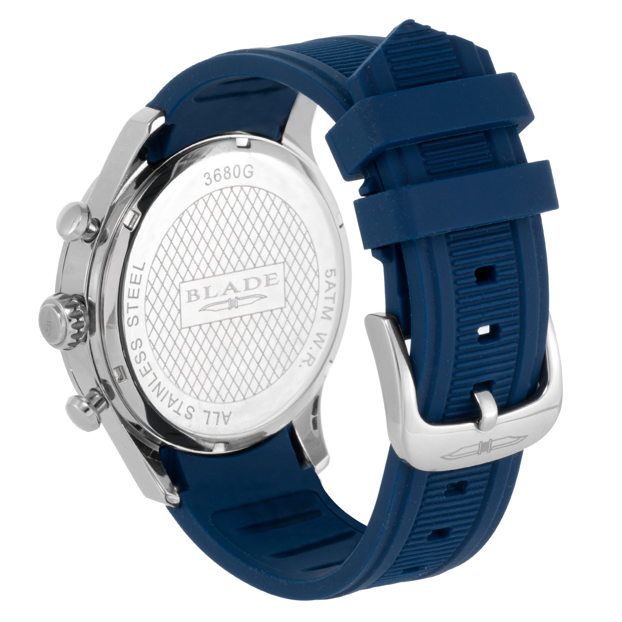 Blue watch with silver case