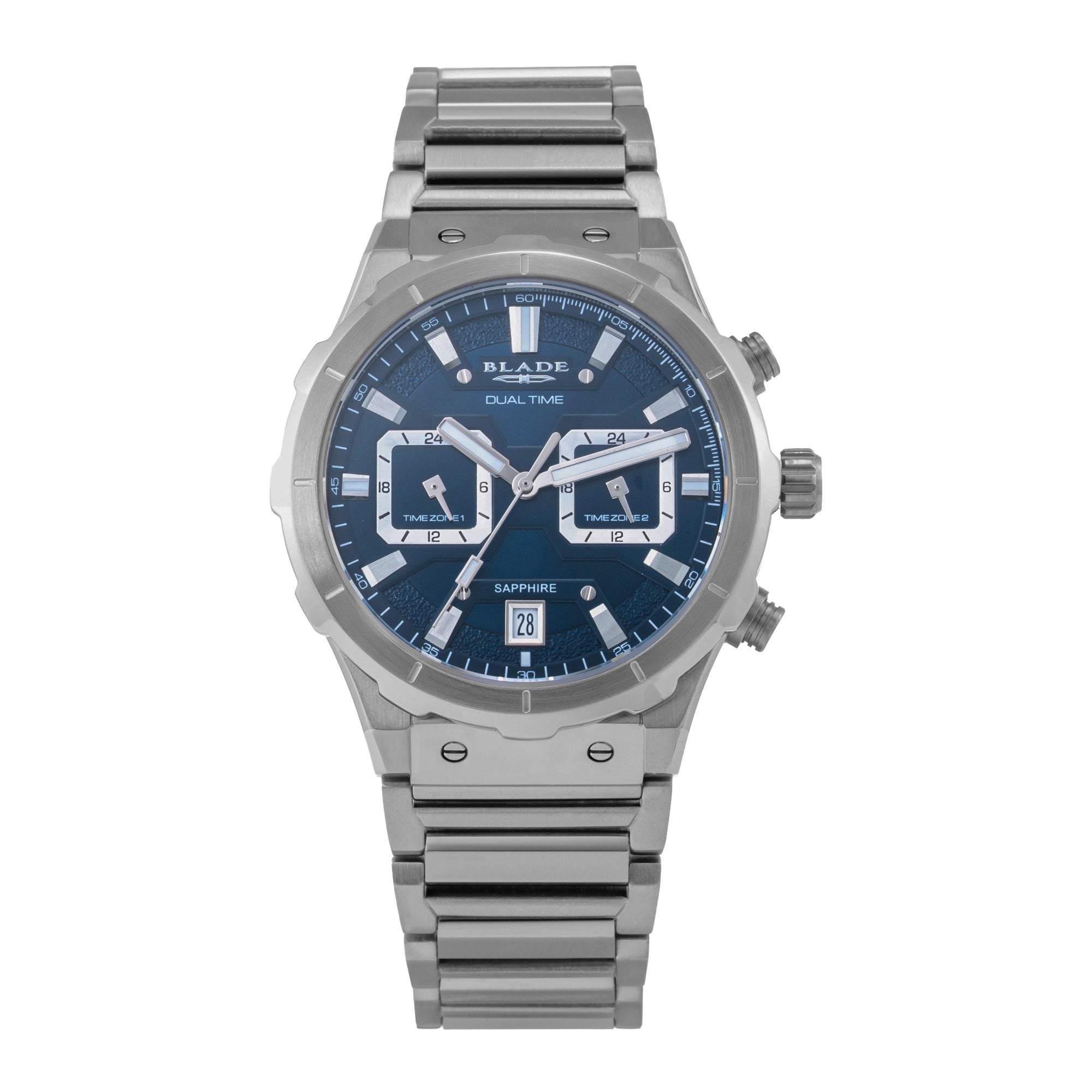 Blade Admiral Blue Men's Watch 3686G2SBS – 42mm Stainless Steel Case – Blue Dial – Dual Time – Sapphire Glass – Steel Strap