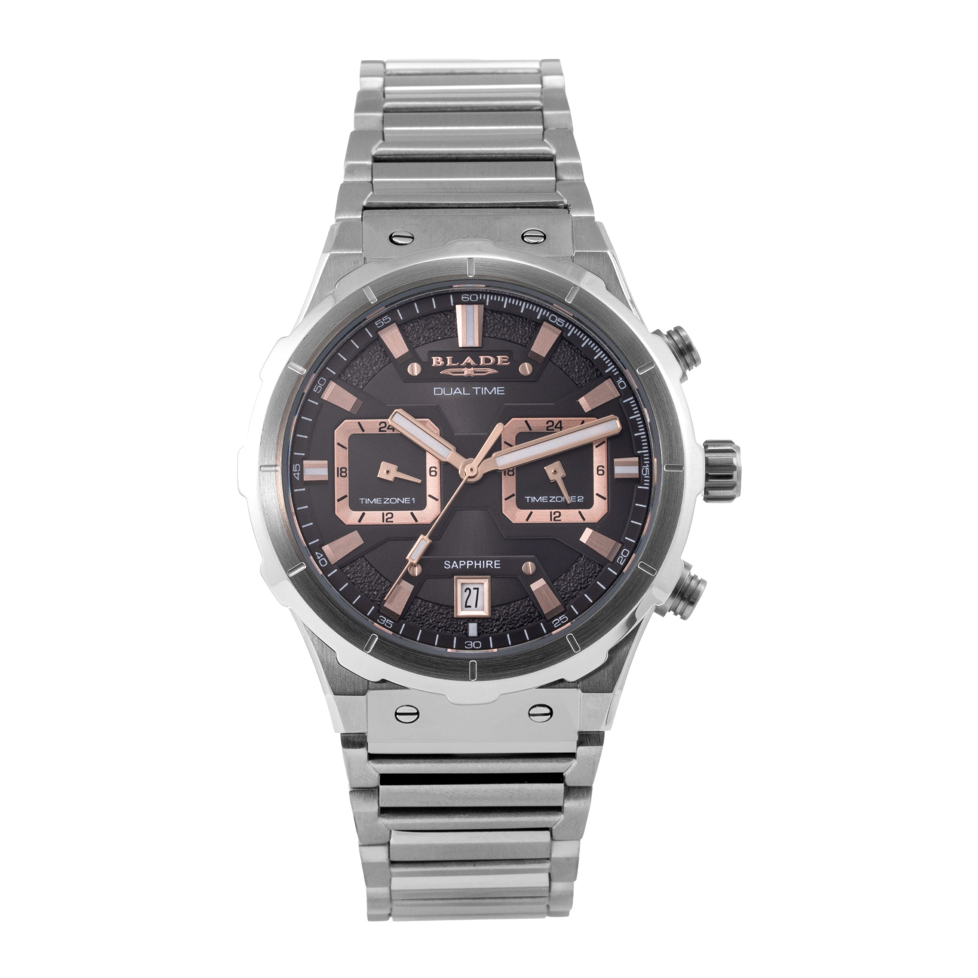 Blade Admiral Grey Men's Watch 3686G2SGS – 42mm Stainless Steel Case – Grey Dial – Sapphire Glass – Dual Time – Steel Strap