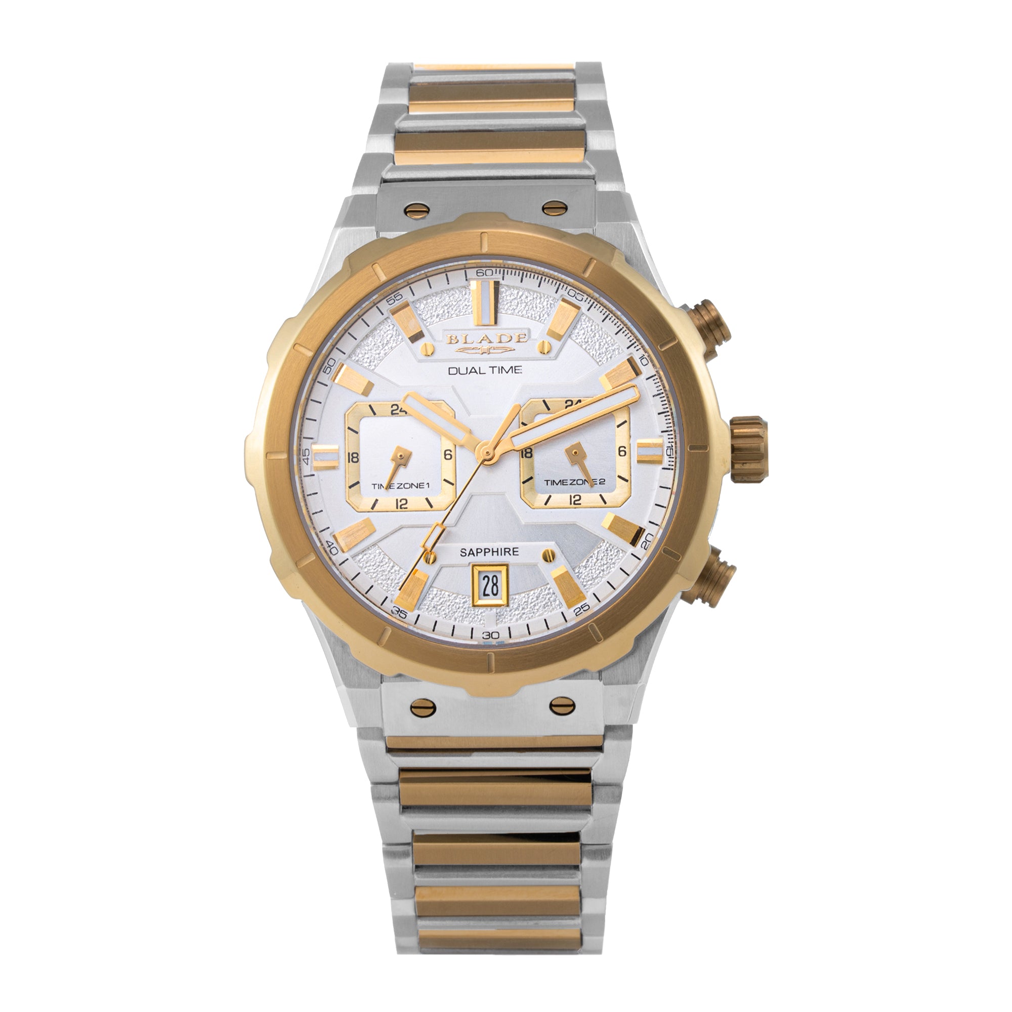 Admiral Ivory Men's Watch 3686G2TST – 42mm Gold-Tone Steel Case – Silver Dial – Dual Time – Sapphire Glass – TT Steel Strap
