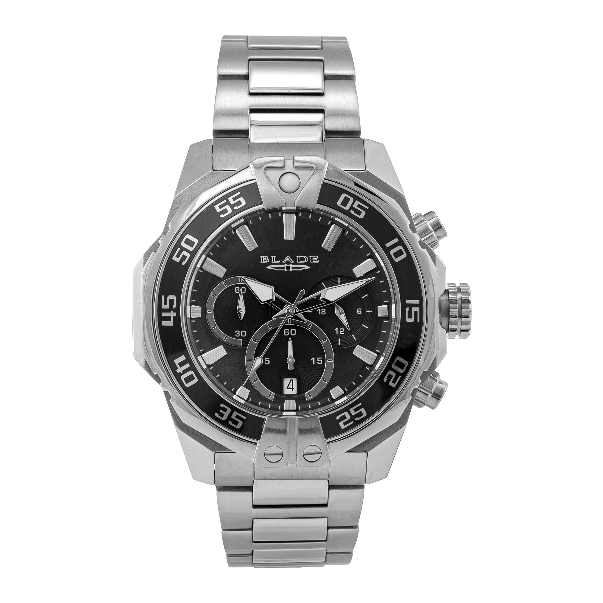 Blade Patriot Black Men's Watch 3687G2SNS – 47.5mm Stainless Steel Case – Black Dial – Chronograph – Steel Band