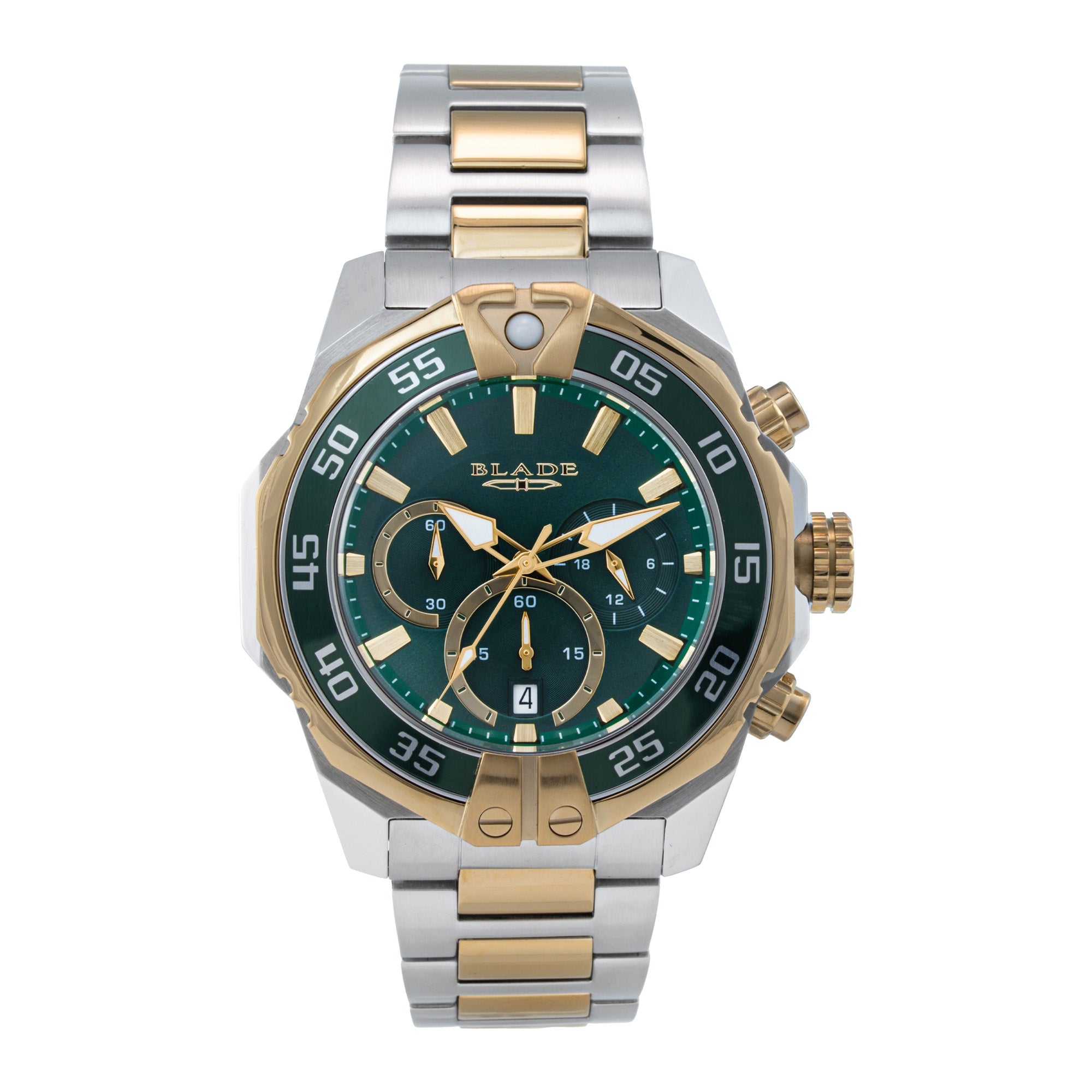 Blade Patriot Power Men's Watch 3687G2TET – 47.5mm Gold-Tone Steel Case – Green Dial – Chronograph – TT Gold Strap