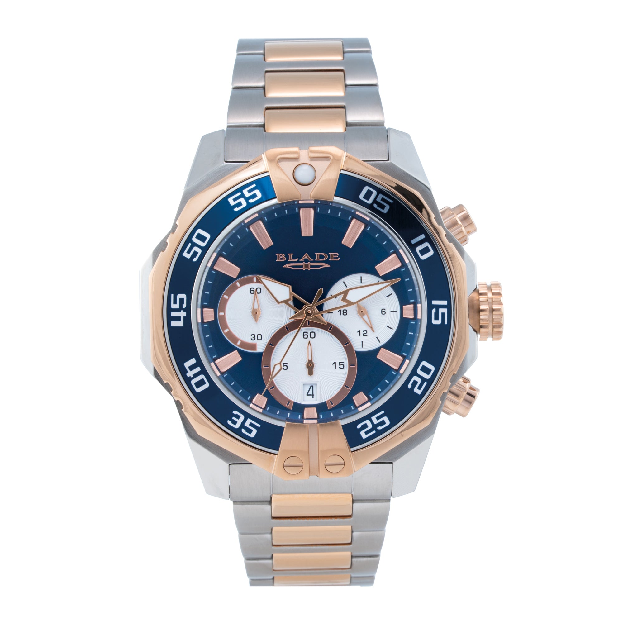 Blade Patriot Bichrome Men's Watch – 47.5mm Rose Gold & Steel Case 3687G2UBU – Blue Dial – Chronograph – TT Rose Gold Strap