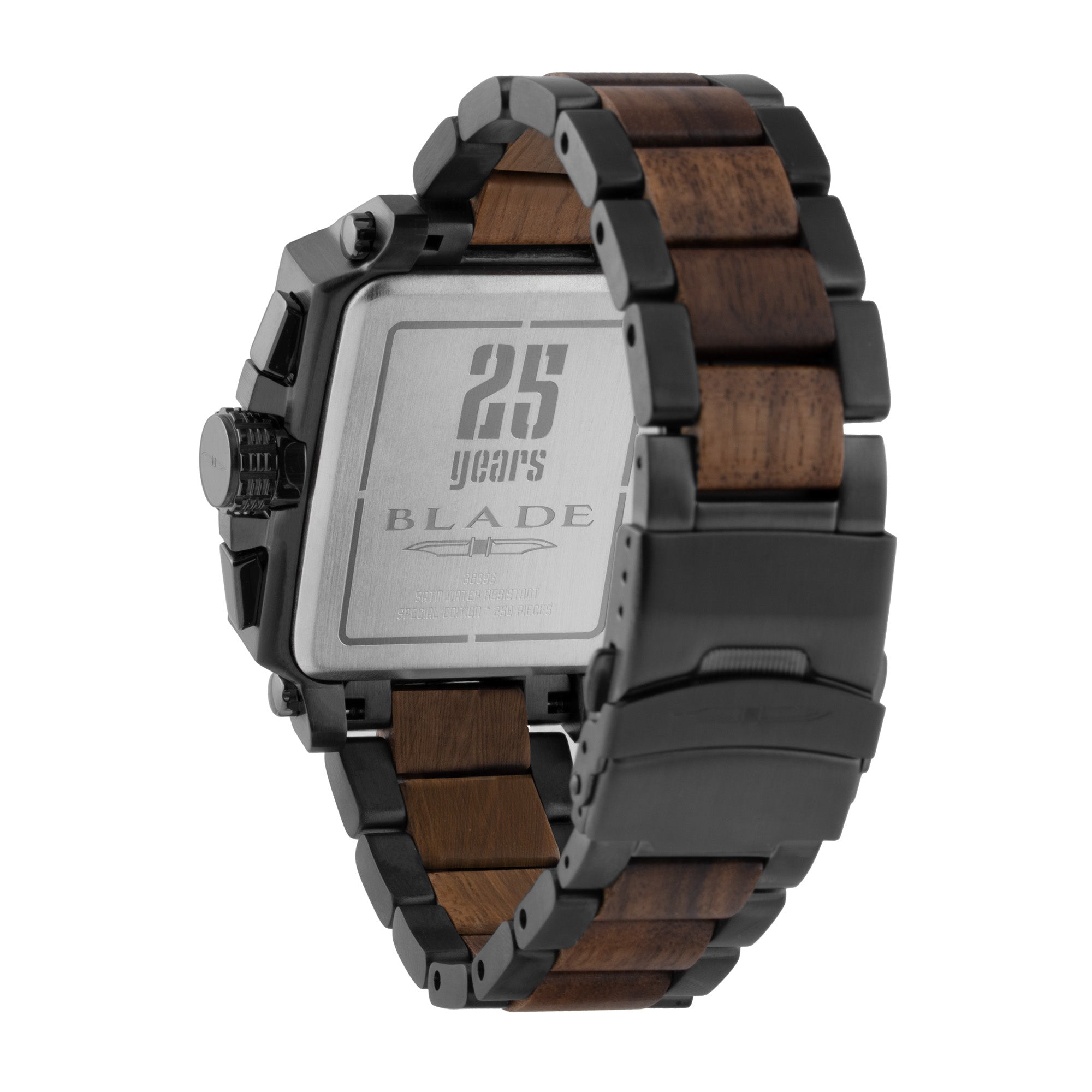 BLADE Vertex Limited Edition Wood Gun 3689G2WAGA SS Case & SS/ Wooden Band Multifunction Men's Watch