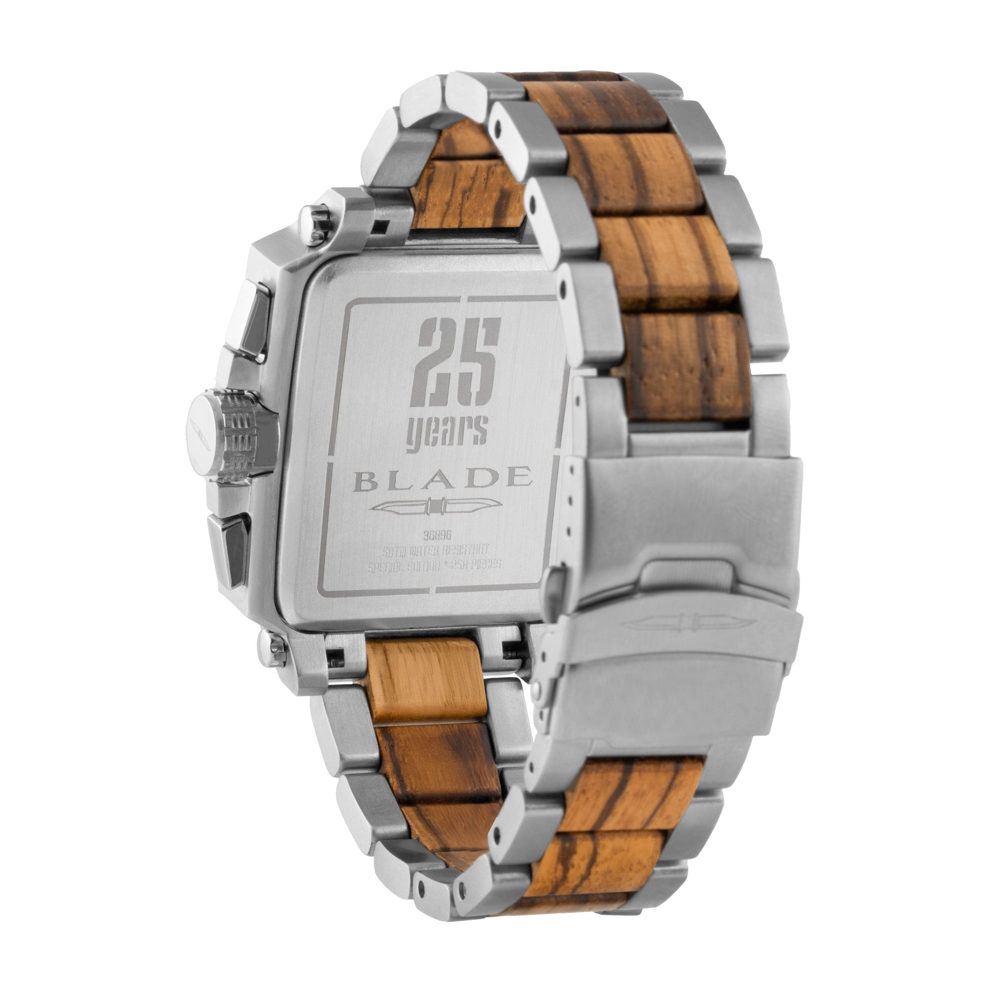 BLADE Vertex Limited Edition Wood White 3689G2WSSS SS Case & SS/ Wooden Band Multifunction Men's Watch