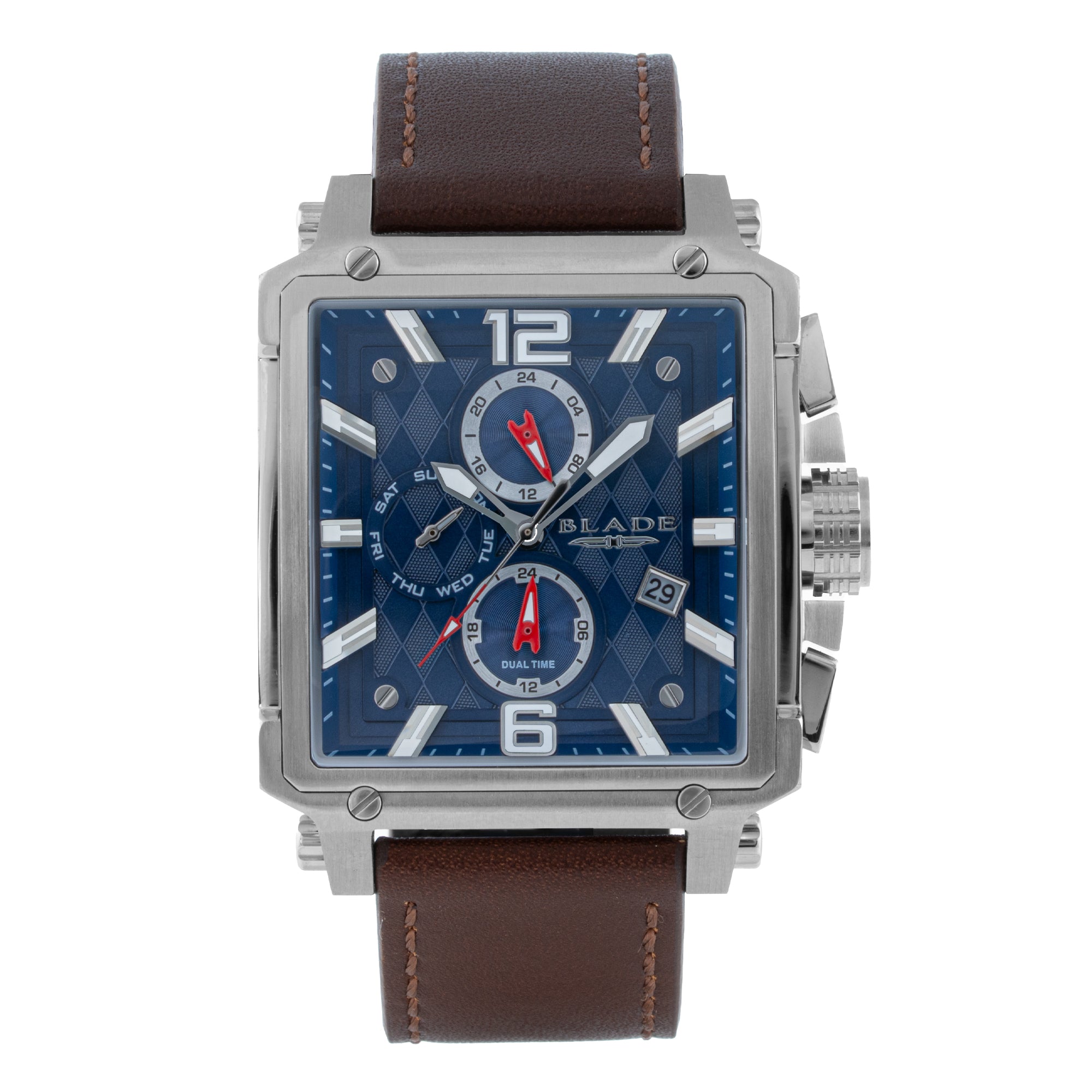 BLADE Vertex Blue 3690G1SBO Stainless Steel Case & Leather Strap Multifunction Men's Watch