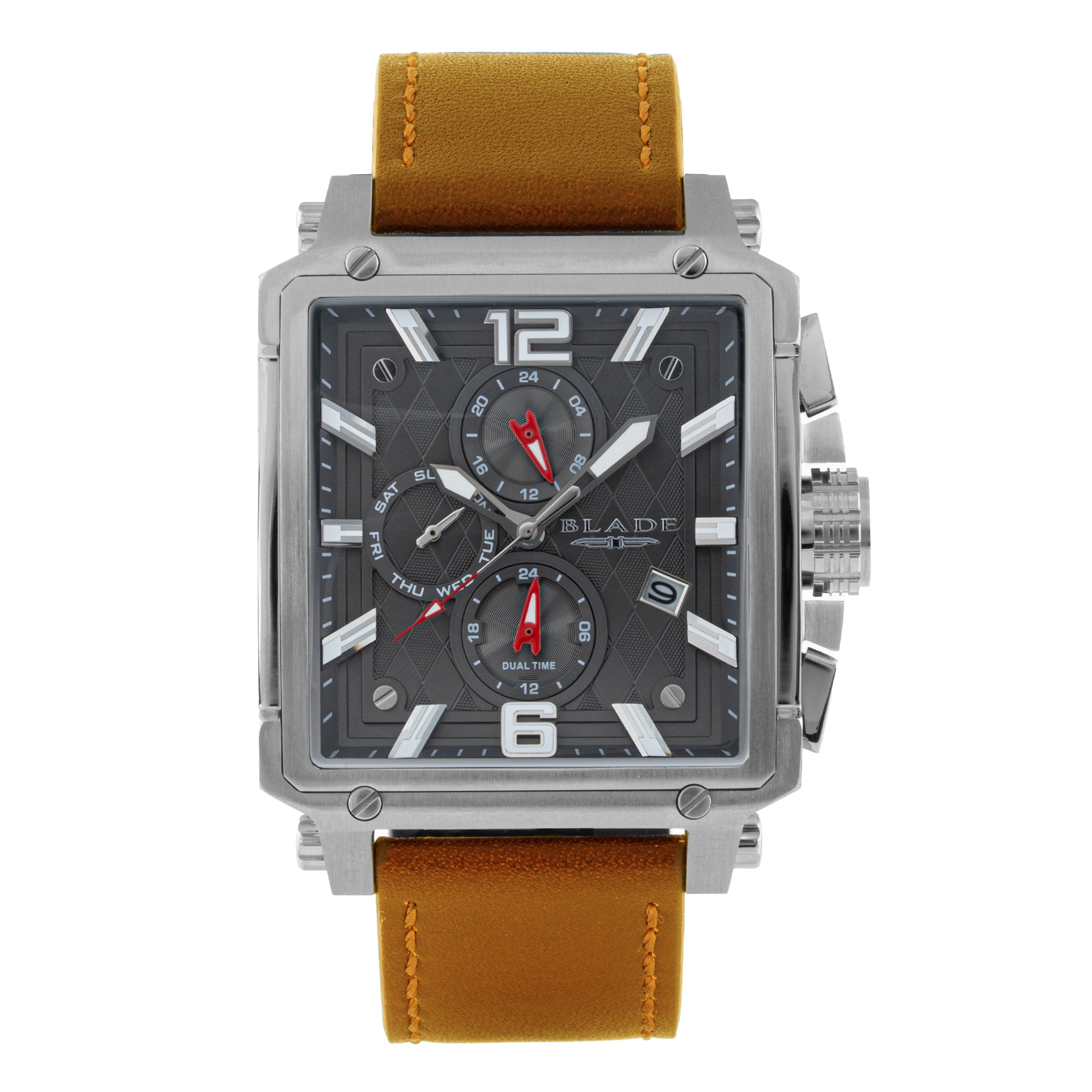 BLADE Vertex Grey 3690G1SGD Stainless Steel Case & Leather Strap Multifunction Men's Watch