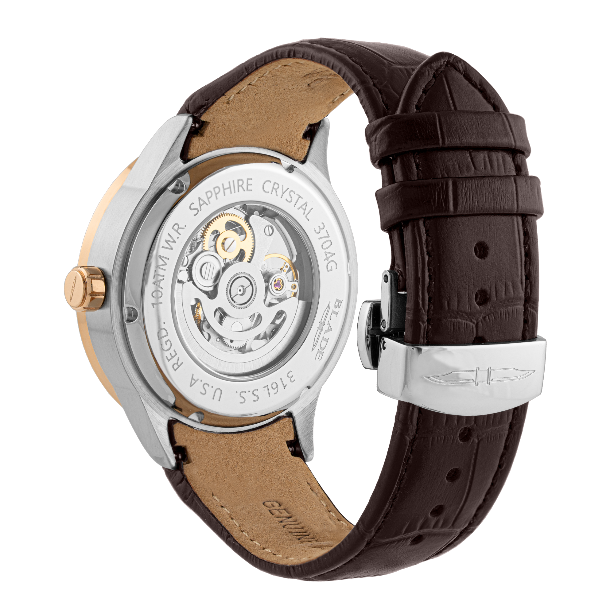 BLADE Sempre Puce 3704G1UGO SS Case & Leather Strap Skeleton Men's Watch