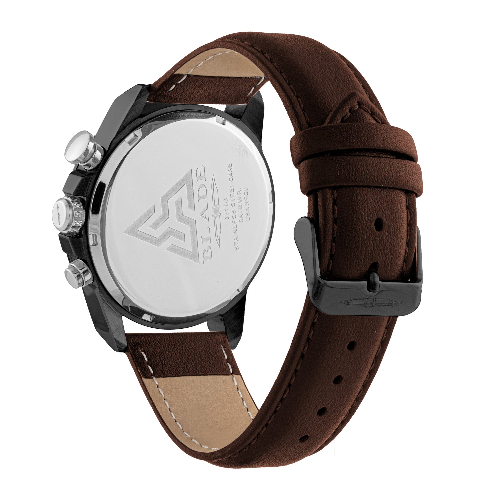 BLADE OUTLIER NOIR 3711G1NNO SS CASE & LEATHER STRAP MULTIFUNCTION WITH PUSHERS MEN'S WATCH