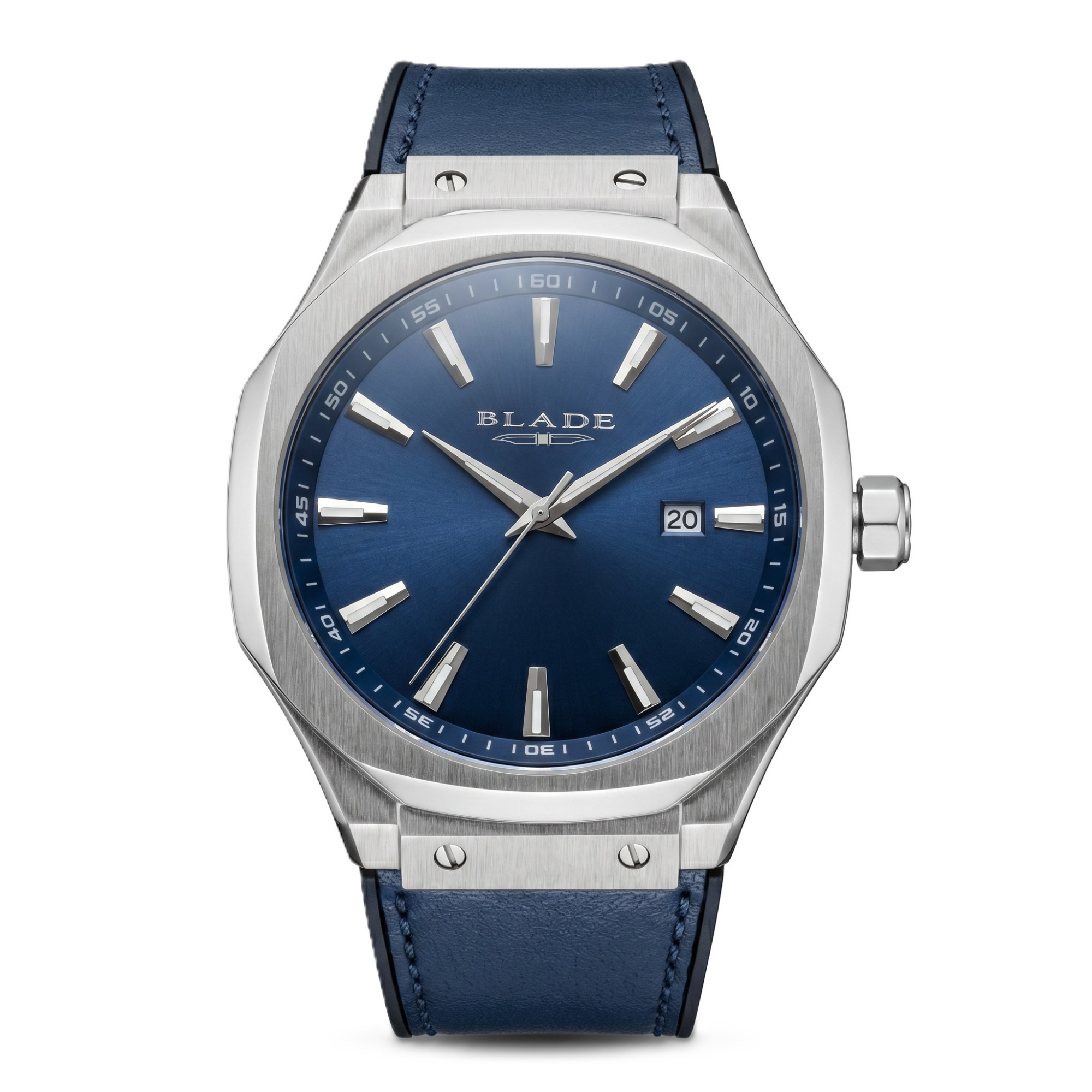 BLADE Maestoso Navy SS Case & Leather Strap Calendar Men's Watch