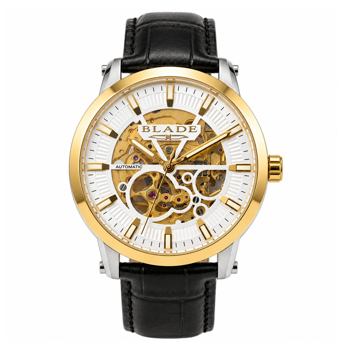 BLADE Volare Edge Ivory 3718G1TSN SS Case & Leather Strap Skeleton Men's Watch