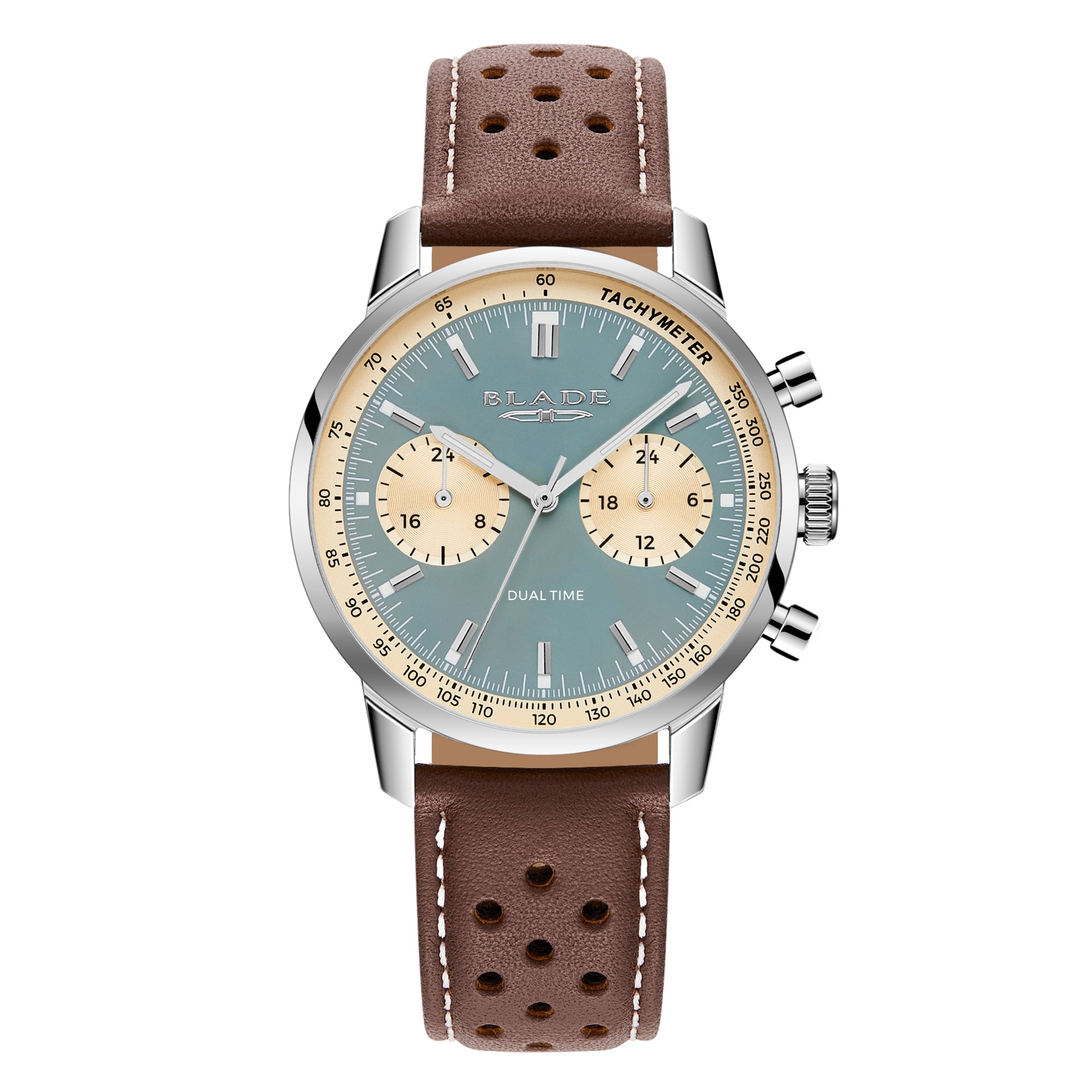 BLADE Rally Khaki 3721G1SOO SS Case & Leather Strap Dual-Time Multi Men's Watch