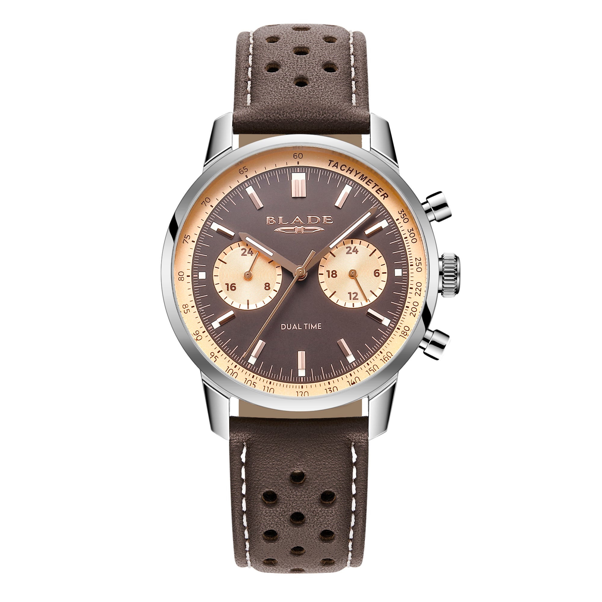 BLADE Rally Brown 3721G1SOO SS Case & Leather Strap Dual-Time Multi Men's Watch