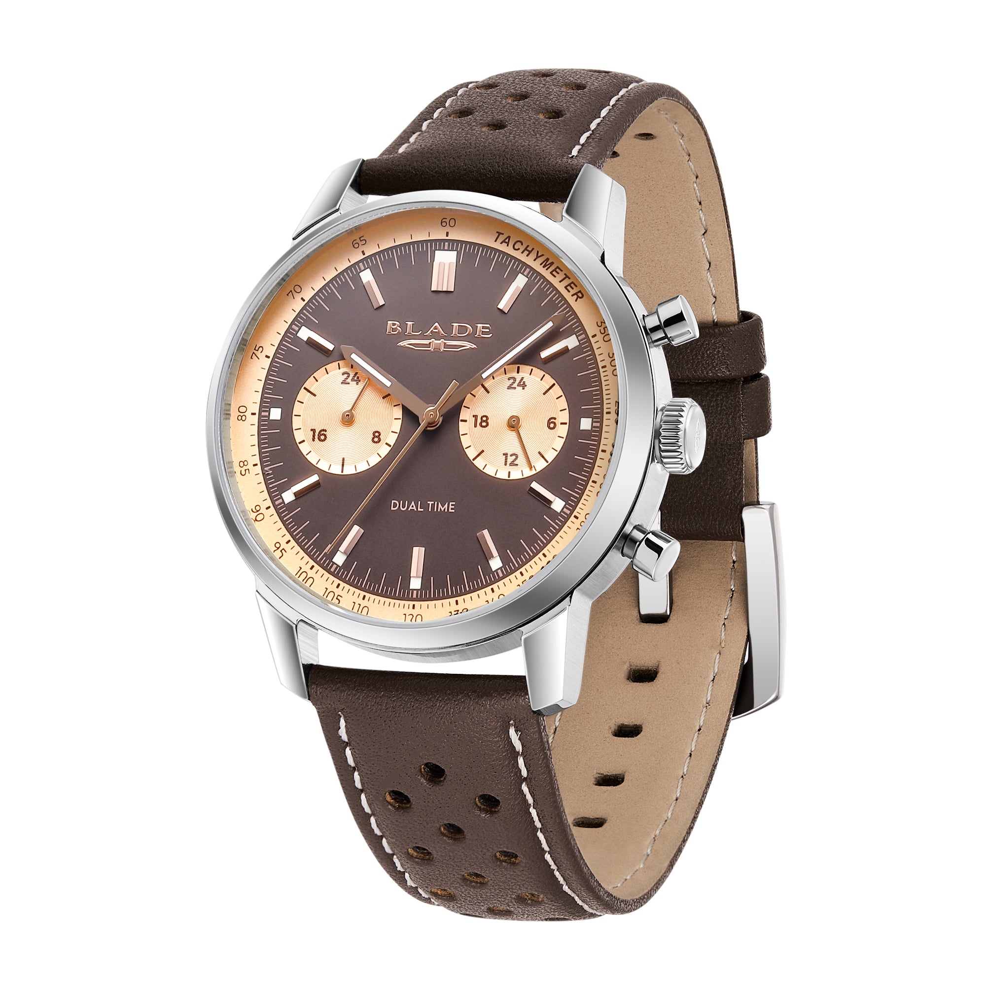BLADE Rally Brown 3721G1SOO SS Case & Leather Strap Dual-Time Multi Men's Watch