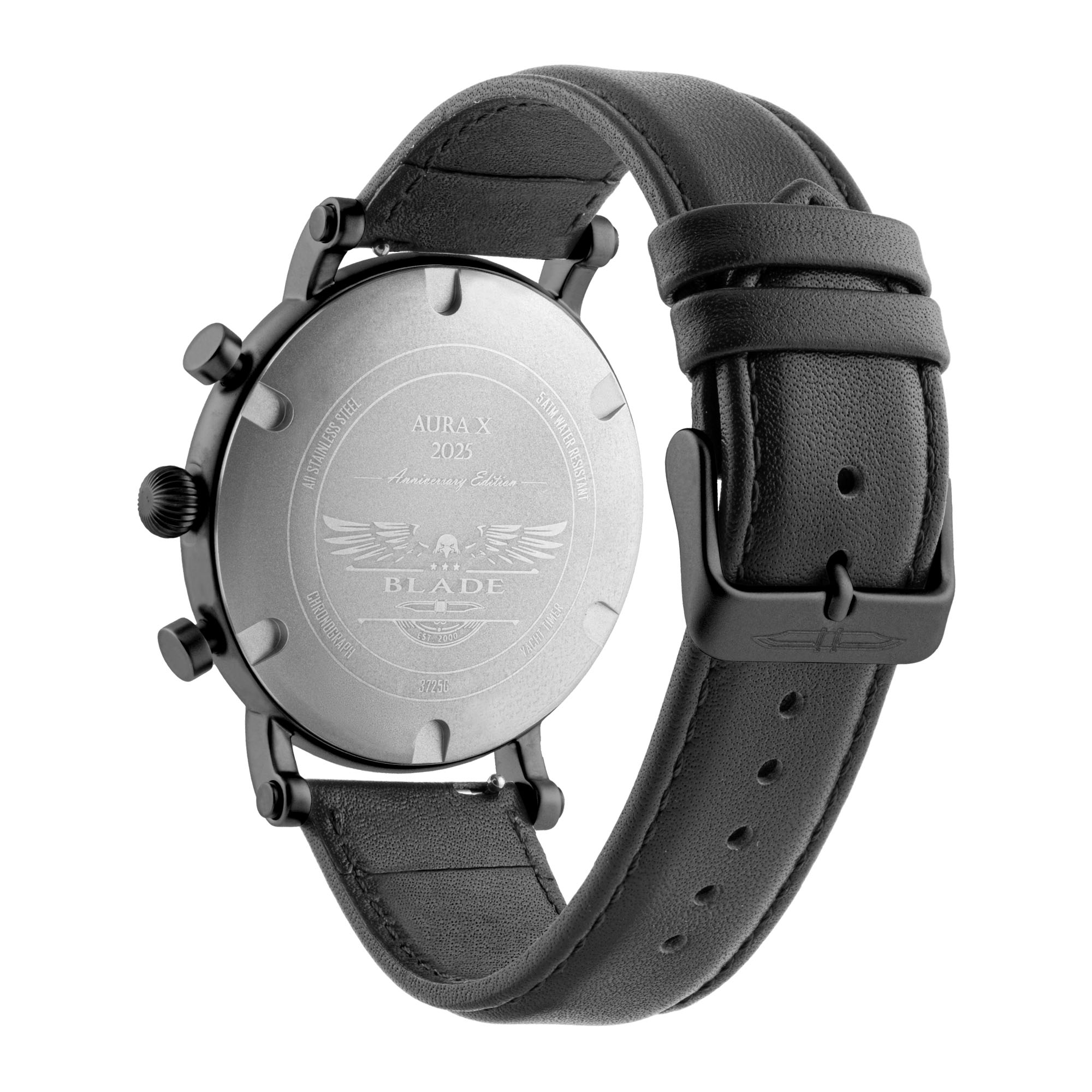 BLADE AURA X NOIR SS CASE & LEATHER STRAP YACHT TIMER CHRONOGRAPH MEN'S WATCH