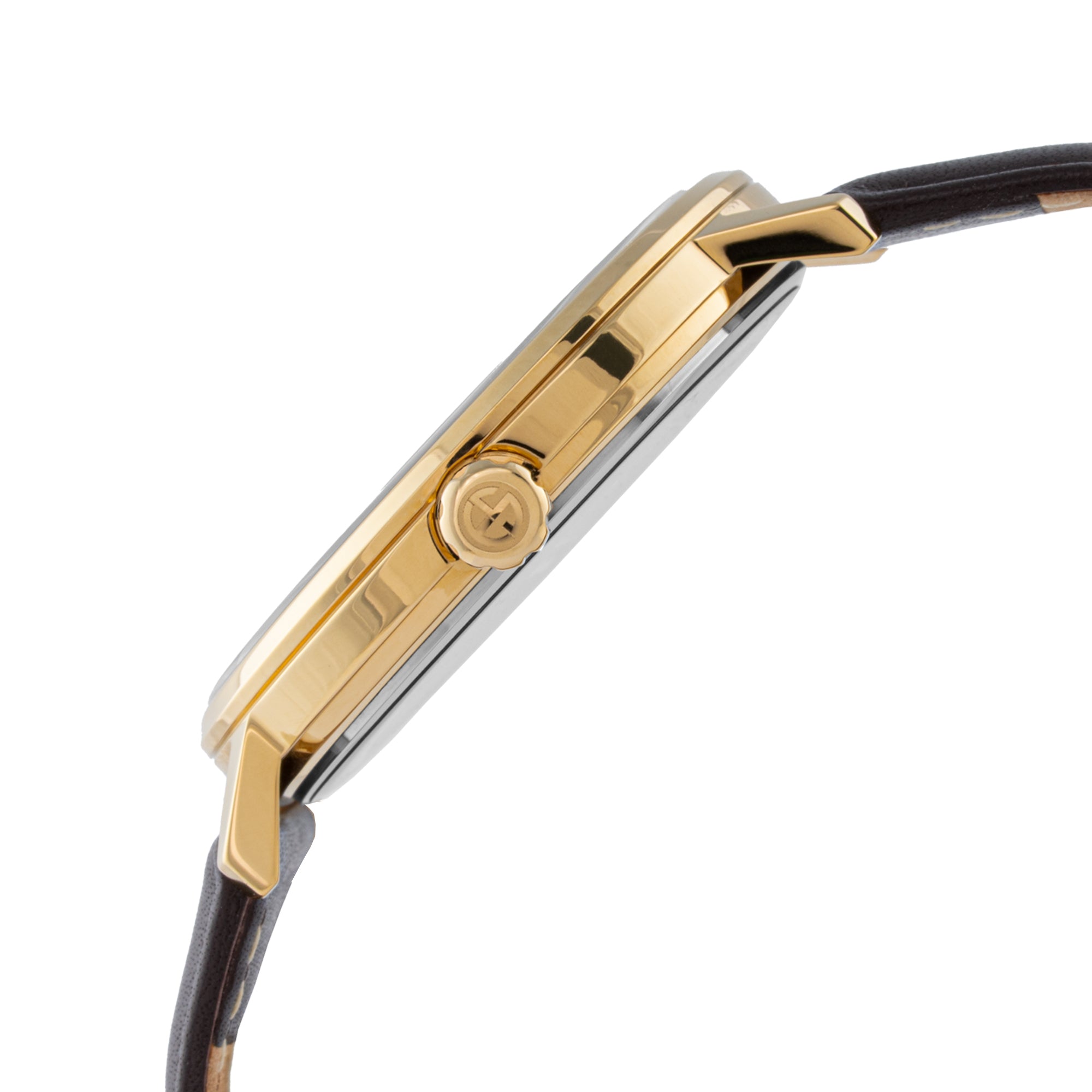 ELIZ ES8950G1GCO SS Case & Leather Strap Date Men's Watch