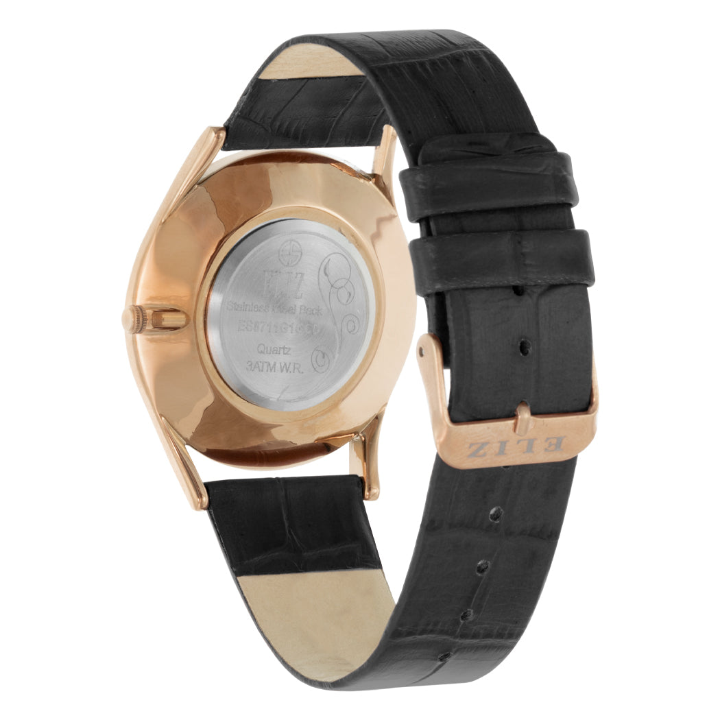 ELIZ ES8711G1RSN PVD Rose Gold Case Black Leather Men's Watch