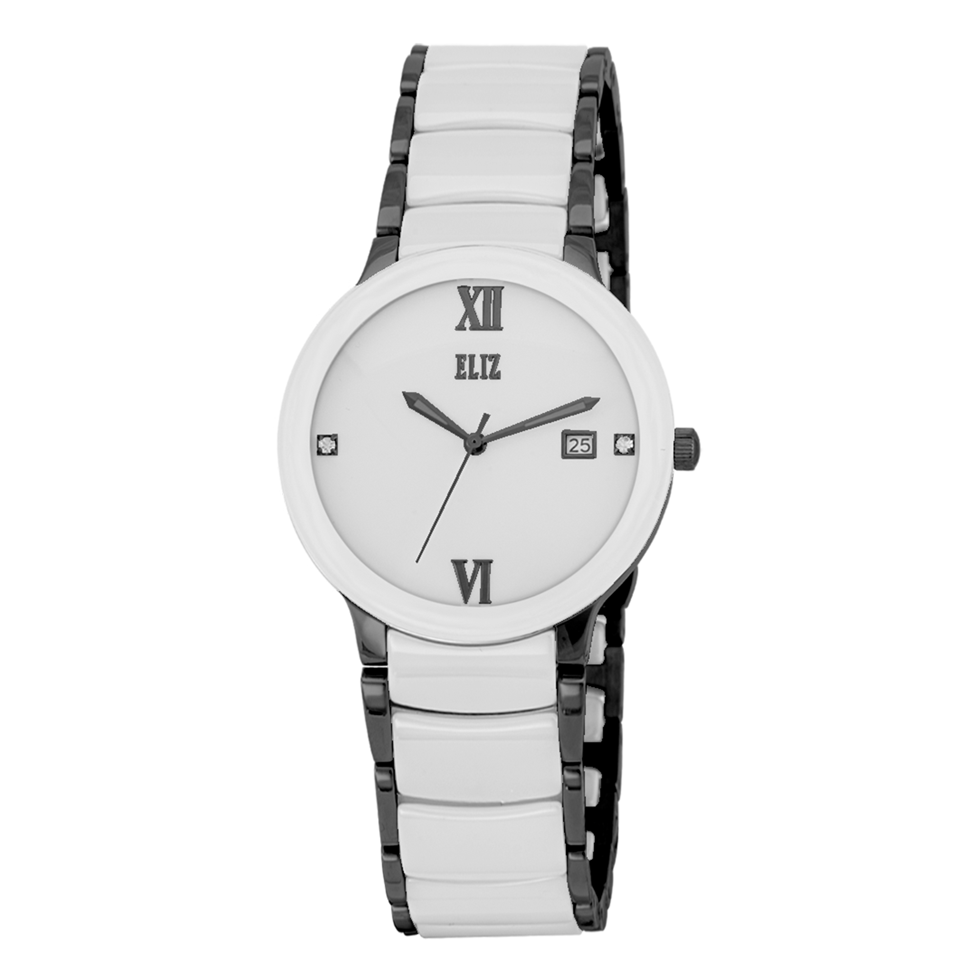 ELIZ ES8866L4NWW SS Case & SS/Ceramic Band Date Women's Watch