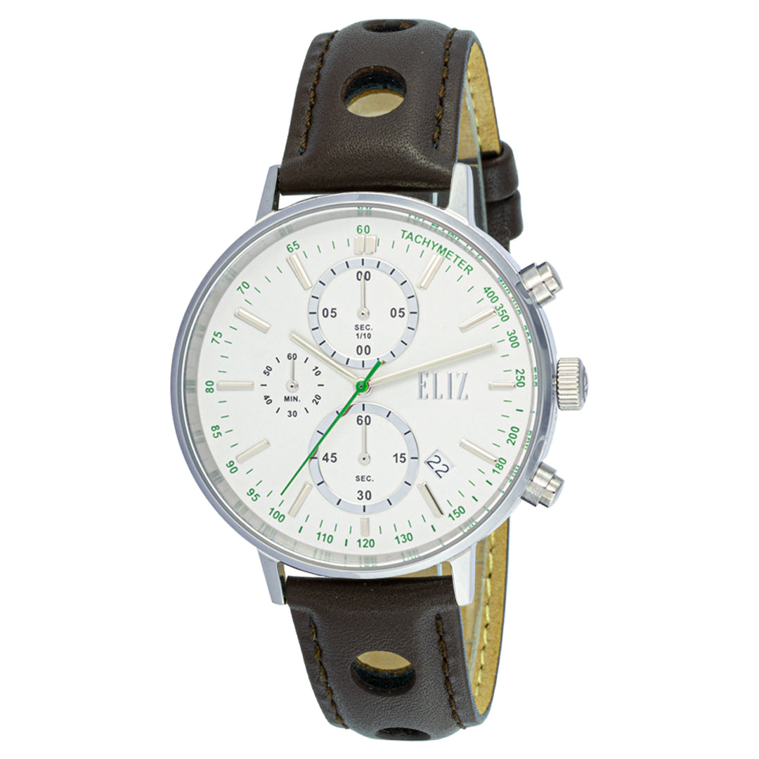 ELIZ ES8778G1SWO SS & Leather Men's Watch - Front