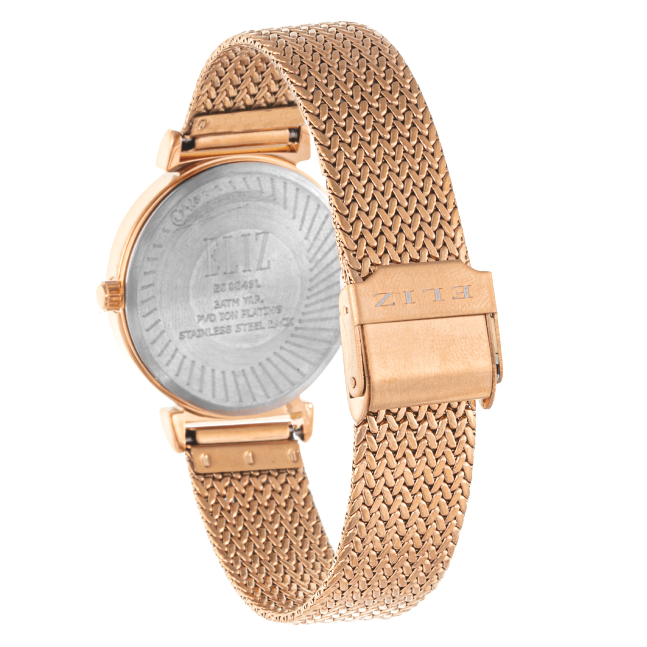ELIZ ES8849L2ROR SS Caseback & Mesh Strap 2-Hands Women's Watch