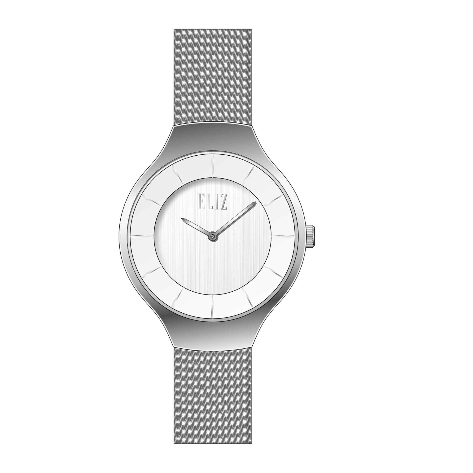 ELIZ ES8864L2SSS – Splendeur Collection – Round – 29mm Stainless Steel Case – Hardened Mineral Glass – Silver Dial – Japan 2-Hands Quartz Movement – 12mm Stainless Steel Mesh Strap – Double Lock with Safety Clasp Buckle – 3ATM Water Resistant – Women's Watch – 2 Years Warranty