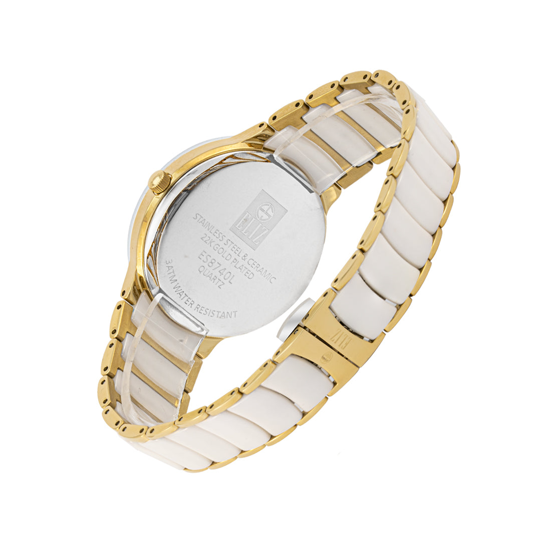ELIZ ES8866L4GWW SS Case & SS/Ceramic Band Date Women's Watch
