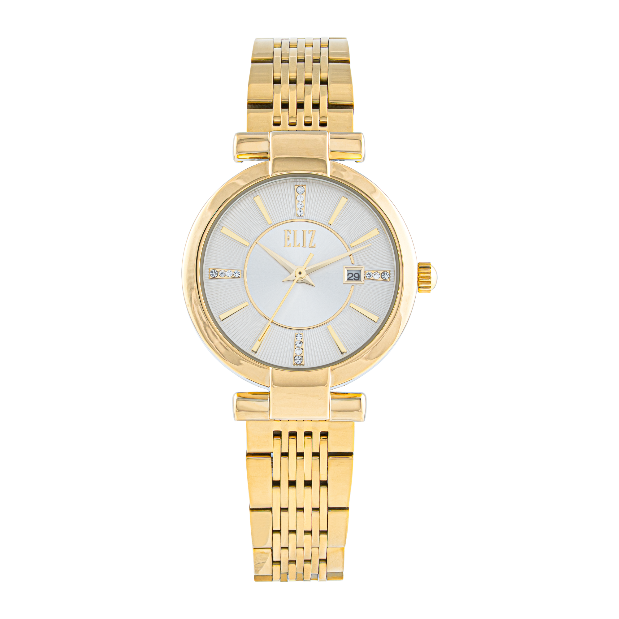 ELIZ  ES8881L2GSG SS Caseback & Band Calendar Women's Watch