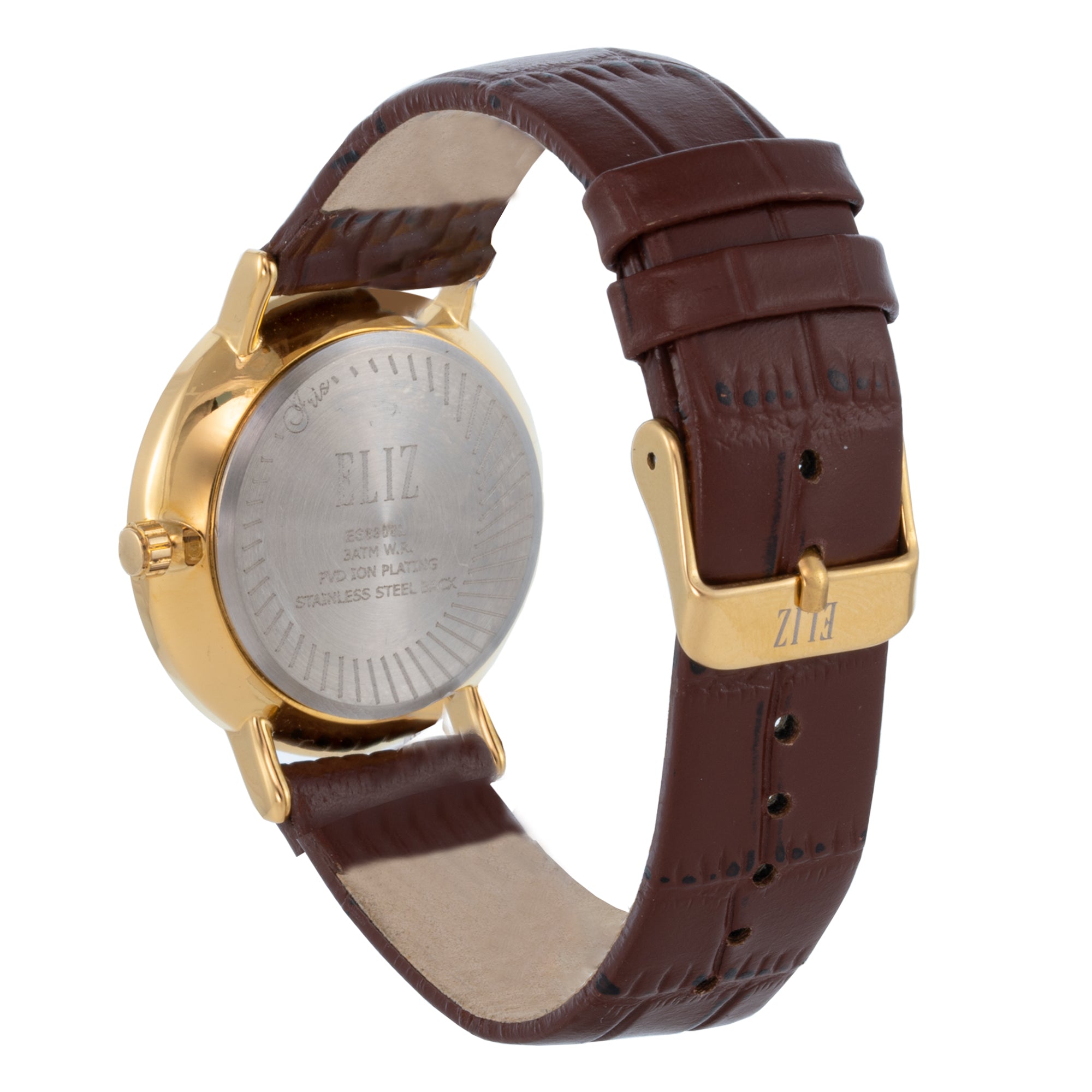 ELIZ ES8908L1GCO SS Caseback & Leather 3-Hands Women's Watch