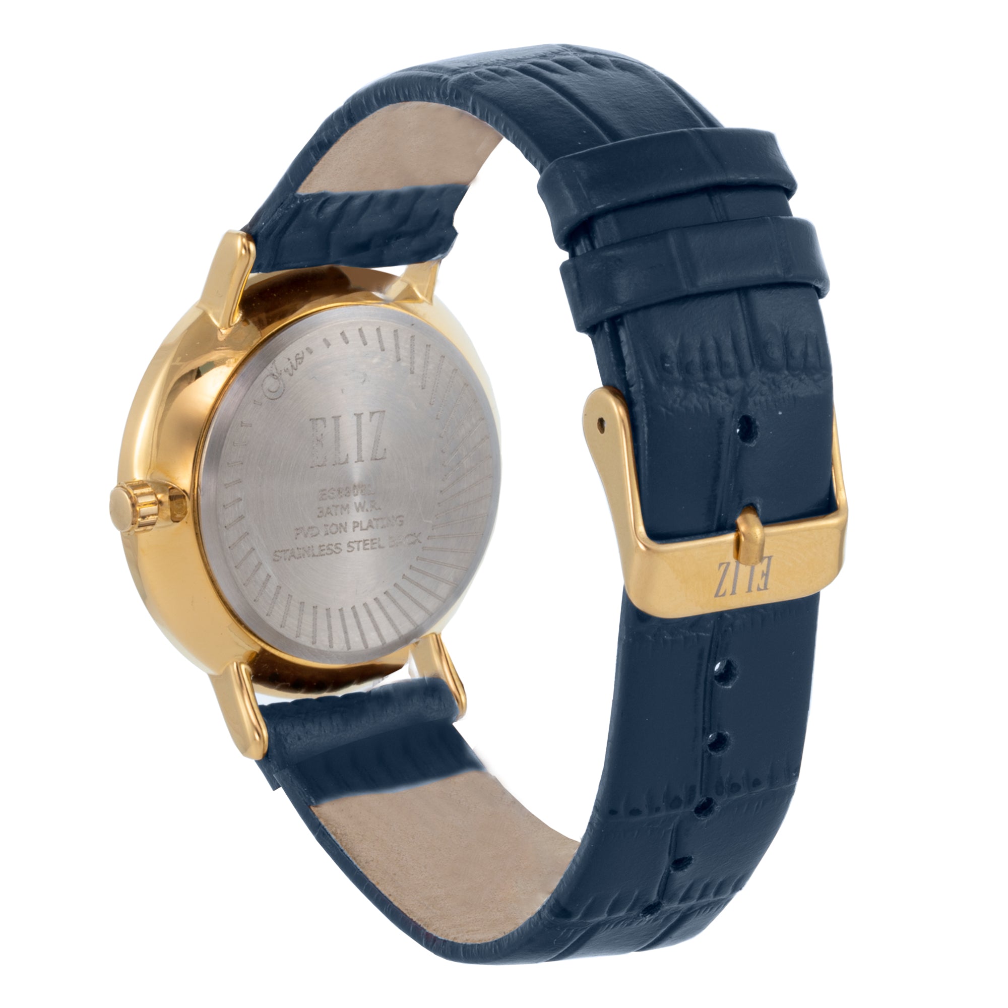 ELIZ ES8908L1GSB SS Caseback & Leather 3-Hands Women's Watch