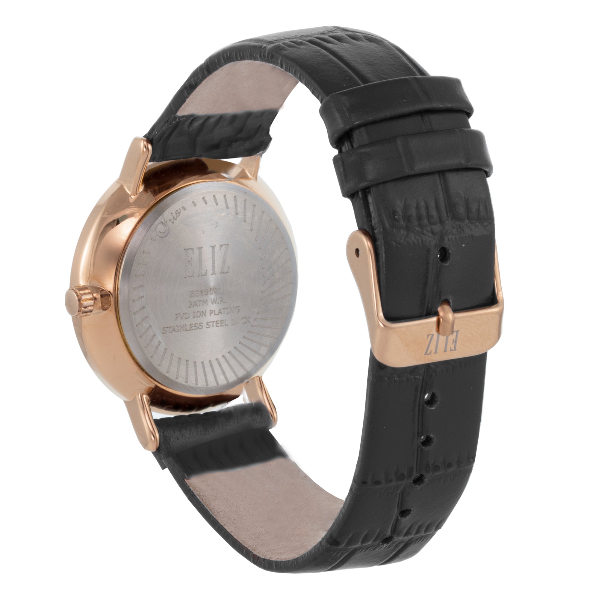 ELIZ ES8908L1RGG SS Caseback & Leather 3-Hands Women's Watch