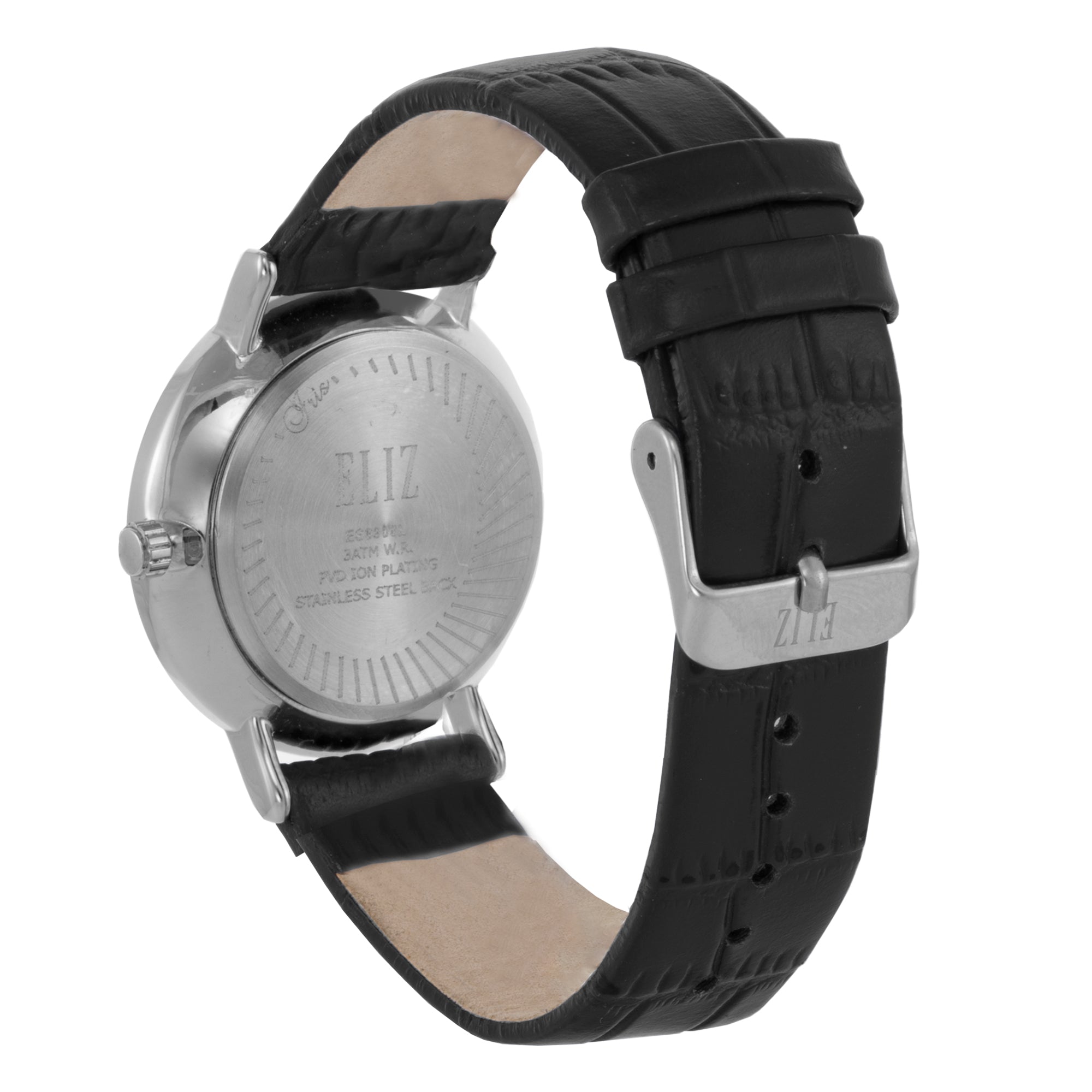 ELIZ ES8908L1SSN SS Caseback & Leather 3-Hands Women's Watch