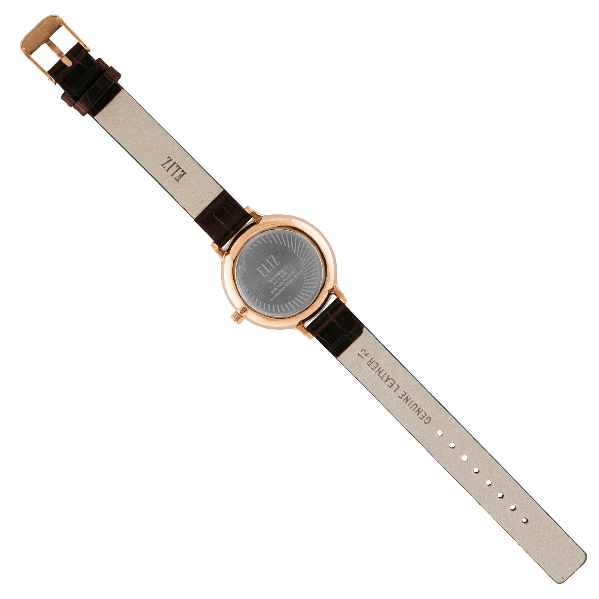 ELIZ ES8909L1RPO SS Caseback & Leather Strap 3-Hands Women's Watch
