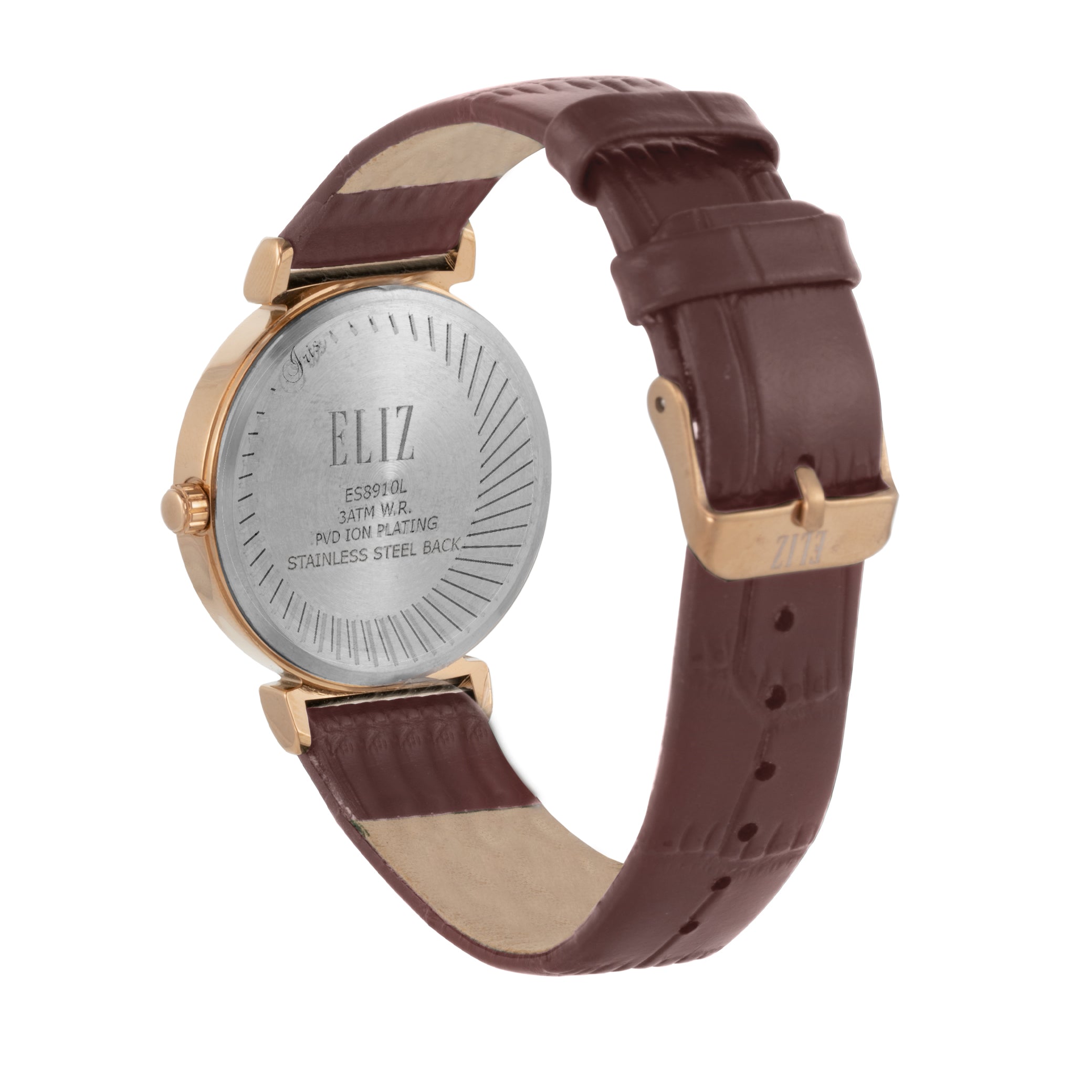 ELIZ ES8910L1ROO SS Caseback & Leather 2-Hands Women's Watch