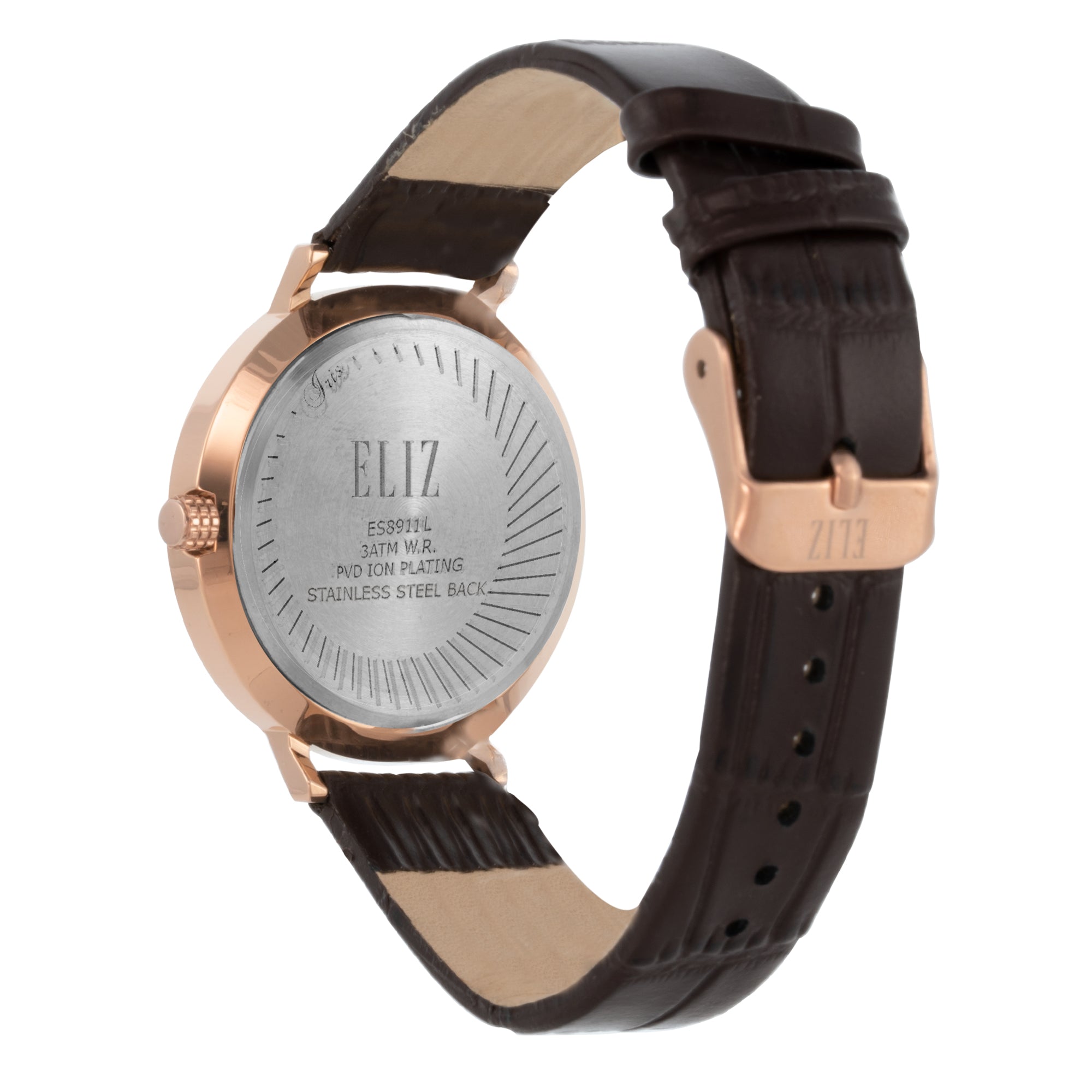 ELIZ ES8911L1RSO SS Caseback & Leather 3-Hands Women's Watch