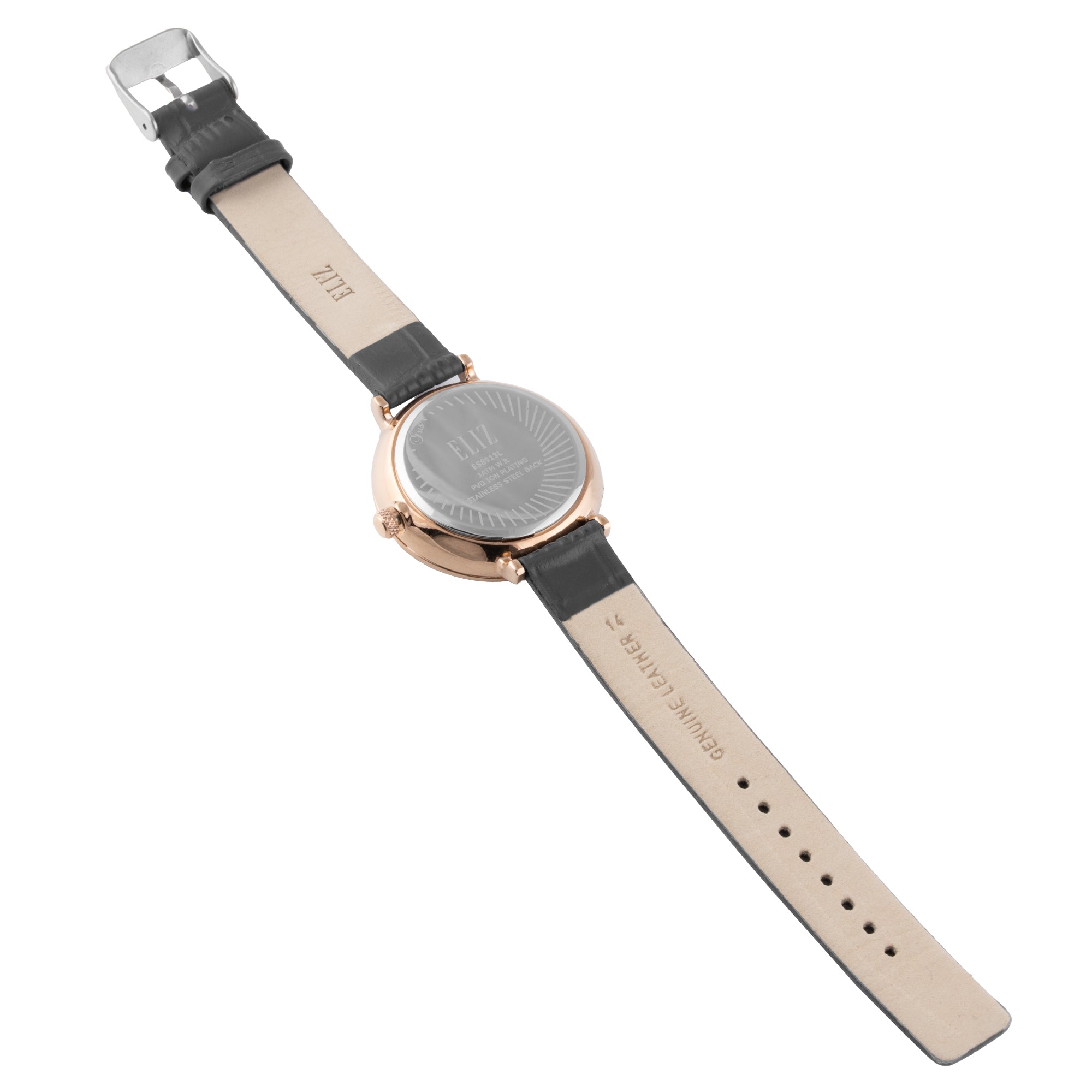 ELIZ ES8913L1RGG SS Caseback & Leather Strap Multifunction Women's Watch