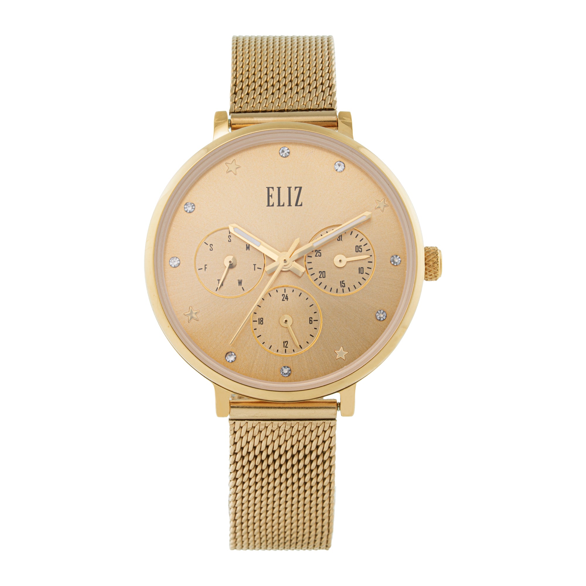 ELIZ ES8914L2GCG SS Caseback & Mesh Strap Multifunction Women's Watch
