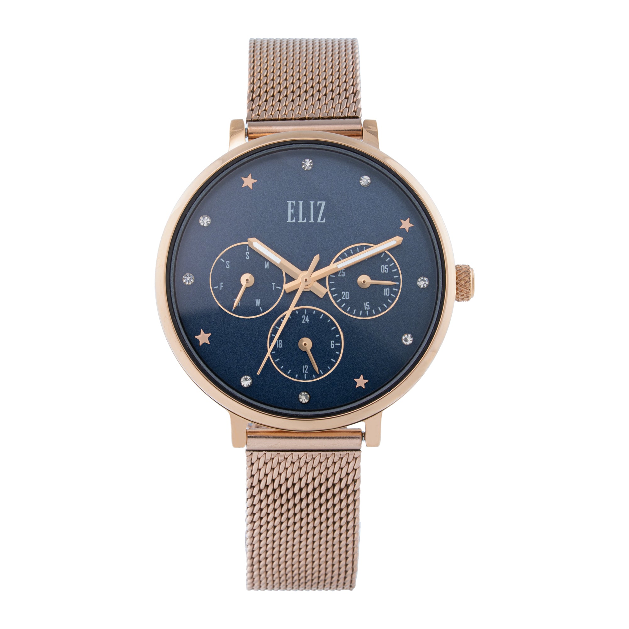 ELIZ ES8914L2RBR SS Caseback & Mesh Strap Multifunction Women's Watch