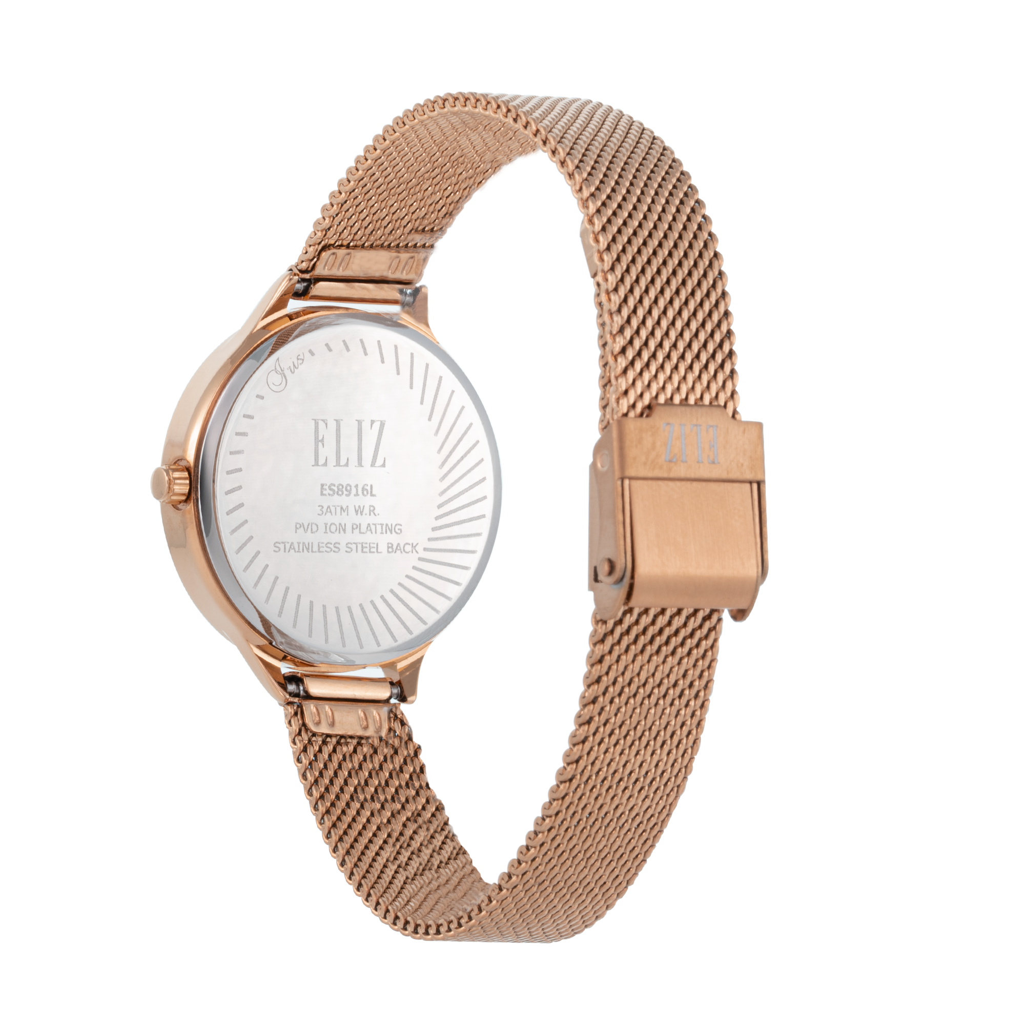 ELIZ ES8916L2RBR SS Caseback & Mesh Strap 3-Hands Women's Watch