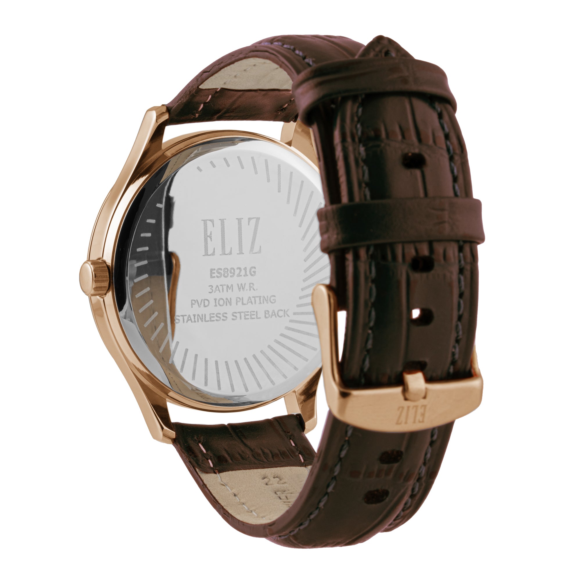 ELIZ ES8921G1ROO – ELIZ Classique Men's Watch – 42mm PVD Rose Gold Case – Brown Dial – Quartz Movement – Brown Leather Strap