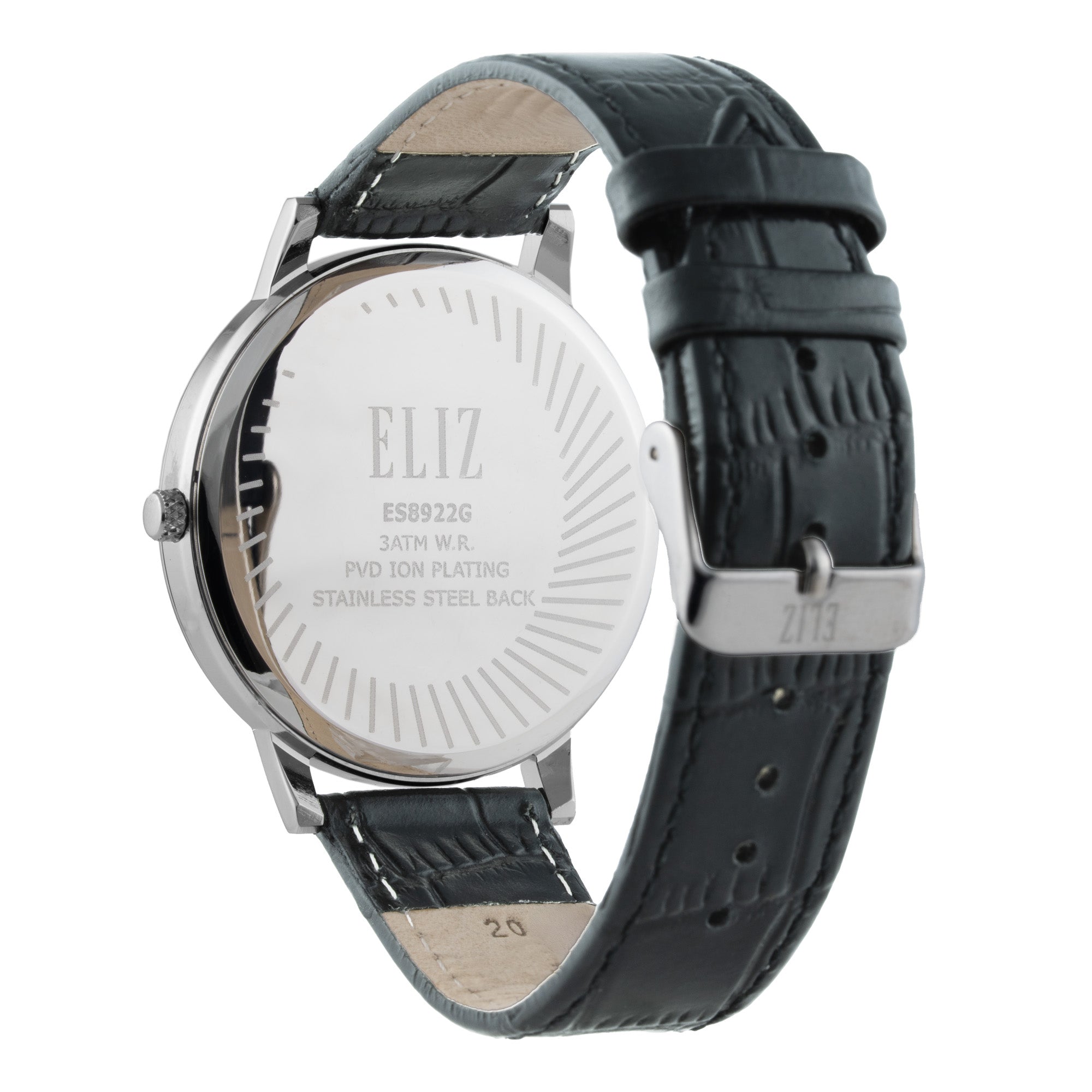 ELIZ ES8922G1AGG – ELIZ Classique Men's Watch – 42mm PVD Gun Case – Grey Dial – Quartz Movement – Grey Leather Strap