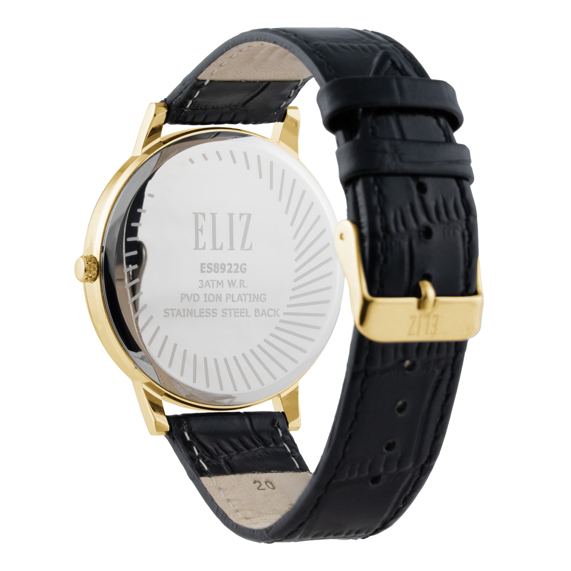 ELIZ ES8922G1GCN – ELIZ Classique Men's Watch – 42mm PVD Gold Case – Gold Dial – Quartz Movement – Black Leather Strap
