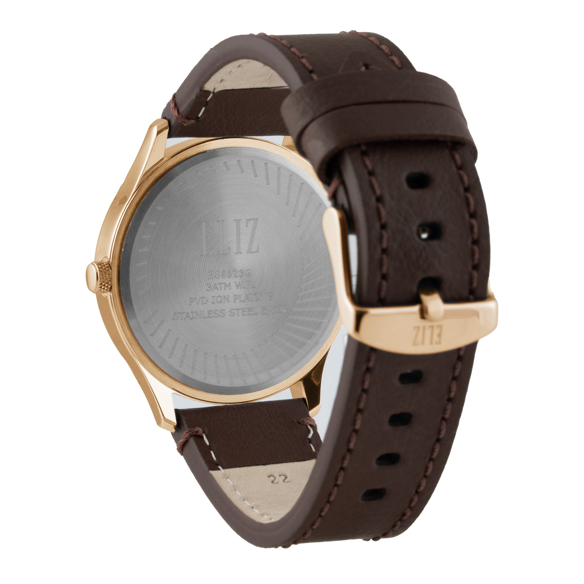 ELIZ ES8923G1RSO – ELIZ Classique Men's Watch – 42mm PVD Rose Gold Case – Silver Dial – Quartz Movement – Brown Leather Strap